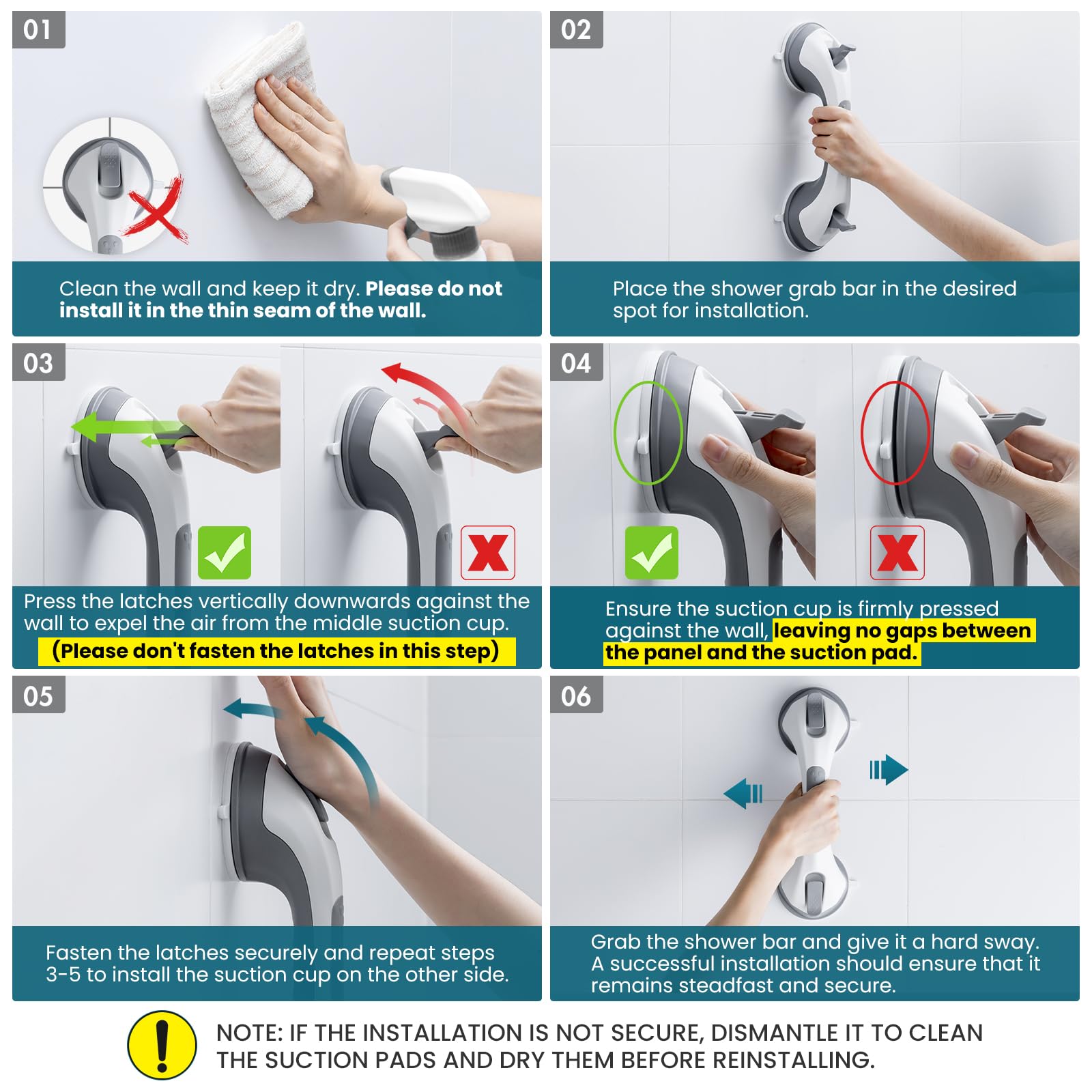 TAILI Grab Bars for Bathtubs and Showers 2 Pack Suction Grab Bar, Heavy Duty Shower Handle Removable Bath Handrails for Seniors and Elderly, Bathroom Safety Grip No Drilling Waterproof,Grey