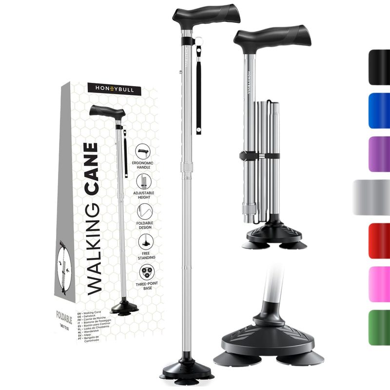 HONEYBULL Walking Cane for Men & Women - Foldable, Adjustable, Collapsible, Free Standing Cane, Pivot Tip, Heavy Duty | Walking Sticks, Folding Canes for Seniors & Adults (Black, Pivot Cane)