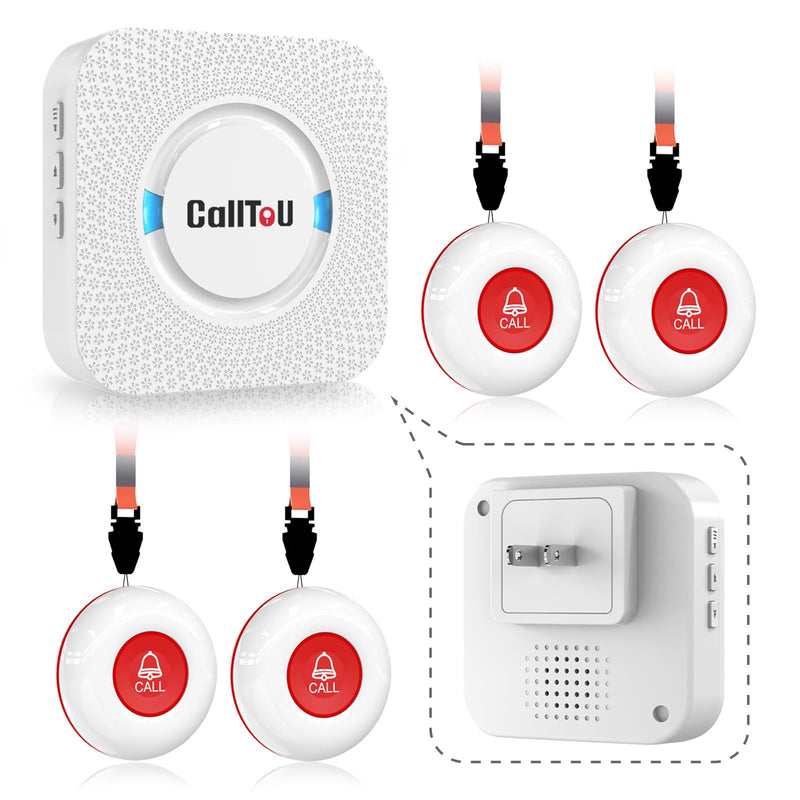 CallToU Caregiver Pager Wireless Call Button Nurse Alert System 500+ Feet for Home/Elderly/Patient/Disabled 1 Plugin Receiver 1 Waterproof Transmitter