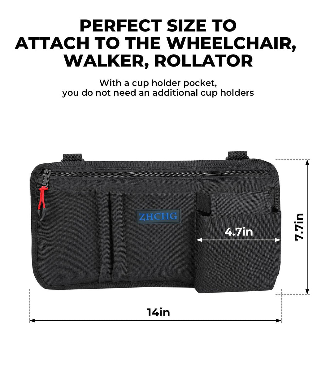 2 Pack Wheelchair Side Bag with Cup Holder, Wheelchair Armrest Pouch Accessories for Walker, Rollator, Electric Scooter Wheelchairs, Ideal Gift for Mother's Day & Father's Day