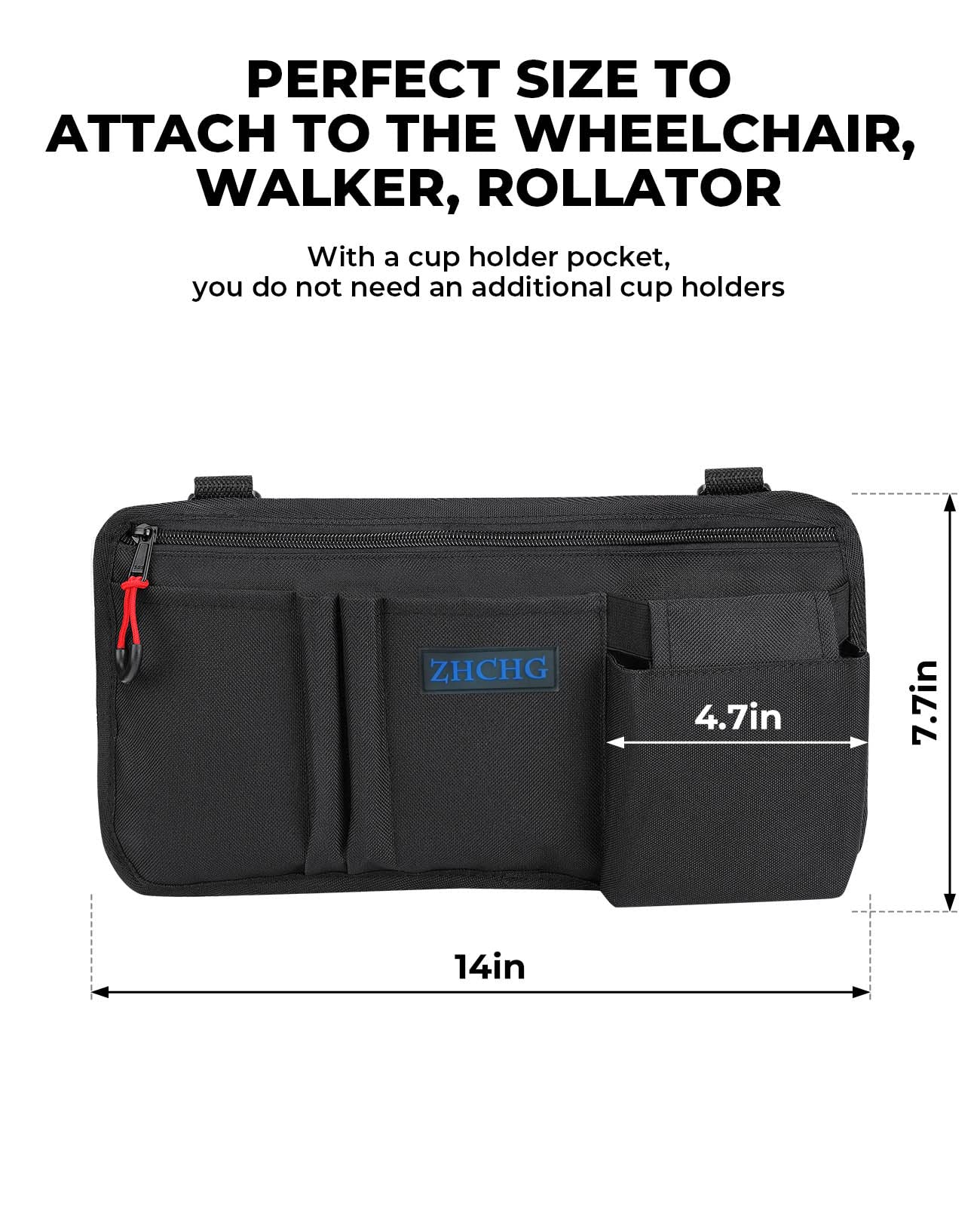 2 Pack Wheelchair Side Bag with Cup Holder, Wheelchair Armrest Pouch Accessories for Walker, Rollator, Electric Scooter Wheelchairs, Ideal Gift for Mother's Day & Father's Day