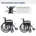 Drive Medical SSP220DDA-ELR Silver Sport 2 Full-Reclining Transport Wheelchair with Detachable Desk Arms and Swing-Away Elevating Leg Rest, Black