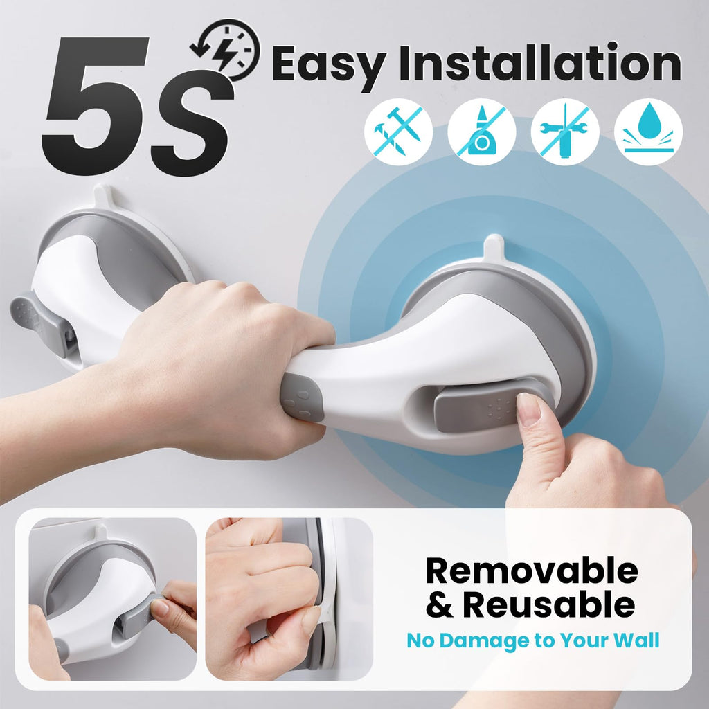 TAILI Grab Bars for Bathtubs and Showers 2 Pack Suction Grab Bar, Heavy Duty Shower Handle Removable Bath Handrails for Seniors and Elderly, Bathroom Safety Grip No Drilling Waterproof,Grey