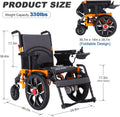 16" Big Front Wheel Electric Wheelchair, 19.7” Seat Width All Terrain Foldable Power Wheelchairs, Motorized Wheel Chair for Adults 330lbs, Dual Brakes, Rear Control Included, Led Light, Backpack