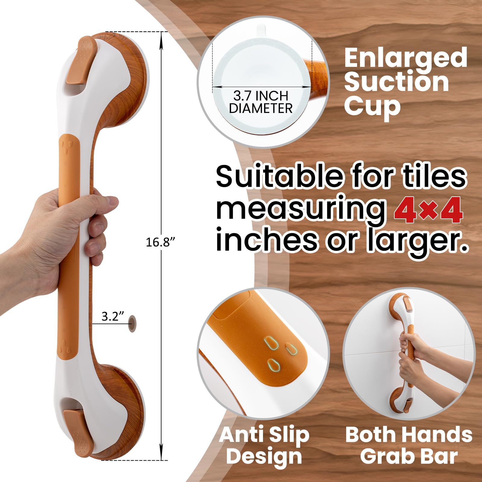 TAILI Grab Bars for Bathtubs and Showers 2 Pack Suction Grab Bar, Heavy Duty Shower Handle Removable Bath Handrails for Seniors and Elderly, Bathroom Safety Grip No Drilling Waterproof,Grey