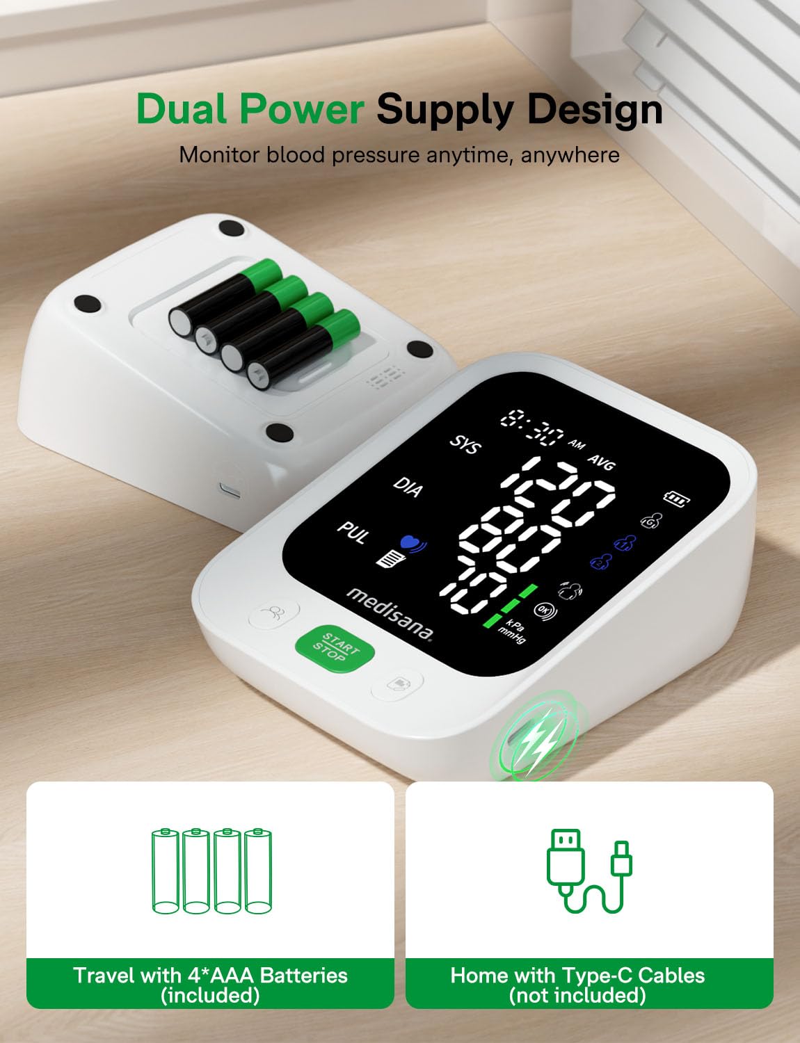 Blood Pressure Monitor with 2x199 Sets Memory, Medisana Automatic Upper Arm Blood Pressure Monitor for Home Use, 4.5" Color LED Backlit Display, Adjustable Large Cuff, Home Hypertension Detector