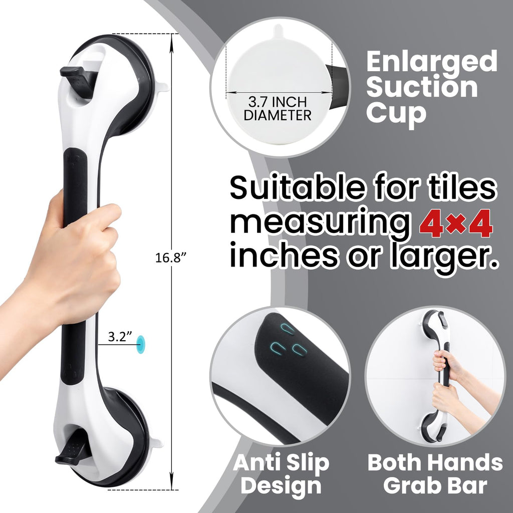 TAILI Grab Bars for Bathtubs and Showers 2 Pack Suction Grab Bar, Heavy Duty Shower Handle Removable Bath Handrails for Seniors and Elderly, Bathroom Safety Grip No Drilling Waterproof,Grey