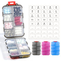 3 Pack 14 Grids Travel Pill Organizer Box with 415-Pcs Medicine Name Labels - Pocket Daily Pharmacy Case Container Kit - Travel Medication Holder Dispenser for Fish Oil Vitamin Supplement Storage
