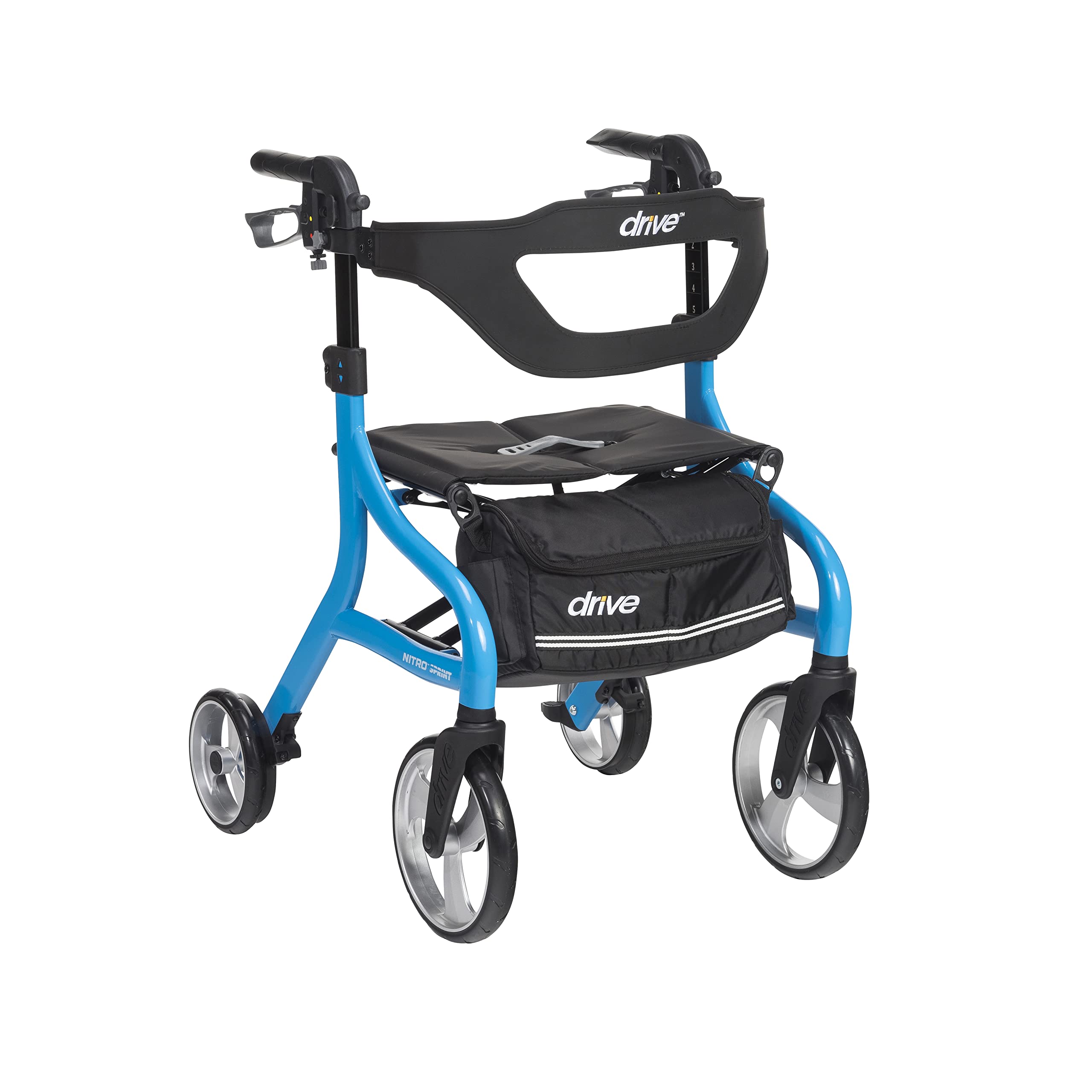 Drive Medical Nitro Sprint Foldable Rollator Walker with Seat, Standard Height Lightweight Large Wheels, Folding Rolling Walker, Red 1 Count 19 pounds