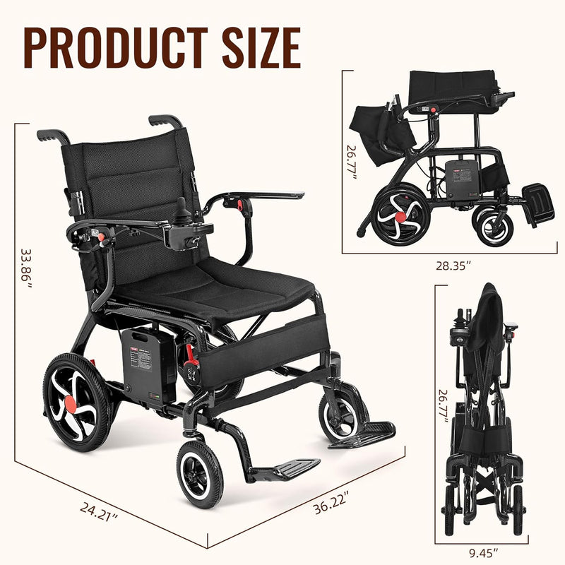 𝟐𝟔 𝐏𝐨𝐮𝐧𝐝𝐬 𝐂𝐚𝐫𝐛𝐨𝐧 𝐅𝐢𝐛𝐞𝐫 Electric Wheelchairs for Adults, 𝐔𝐥𝐭𝐫𝐚𝐥𝐢𝐠𝐡𝐭 𝐅𝐨𝐥𝐝𝐚𝐛𝐥𝐞 All Terrain Power Wheelchair, 300W Dual Motors Support 250 LBS