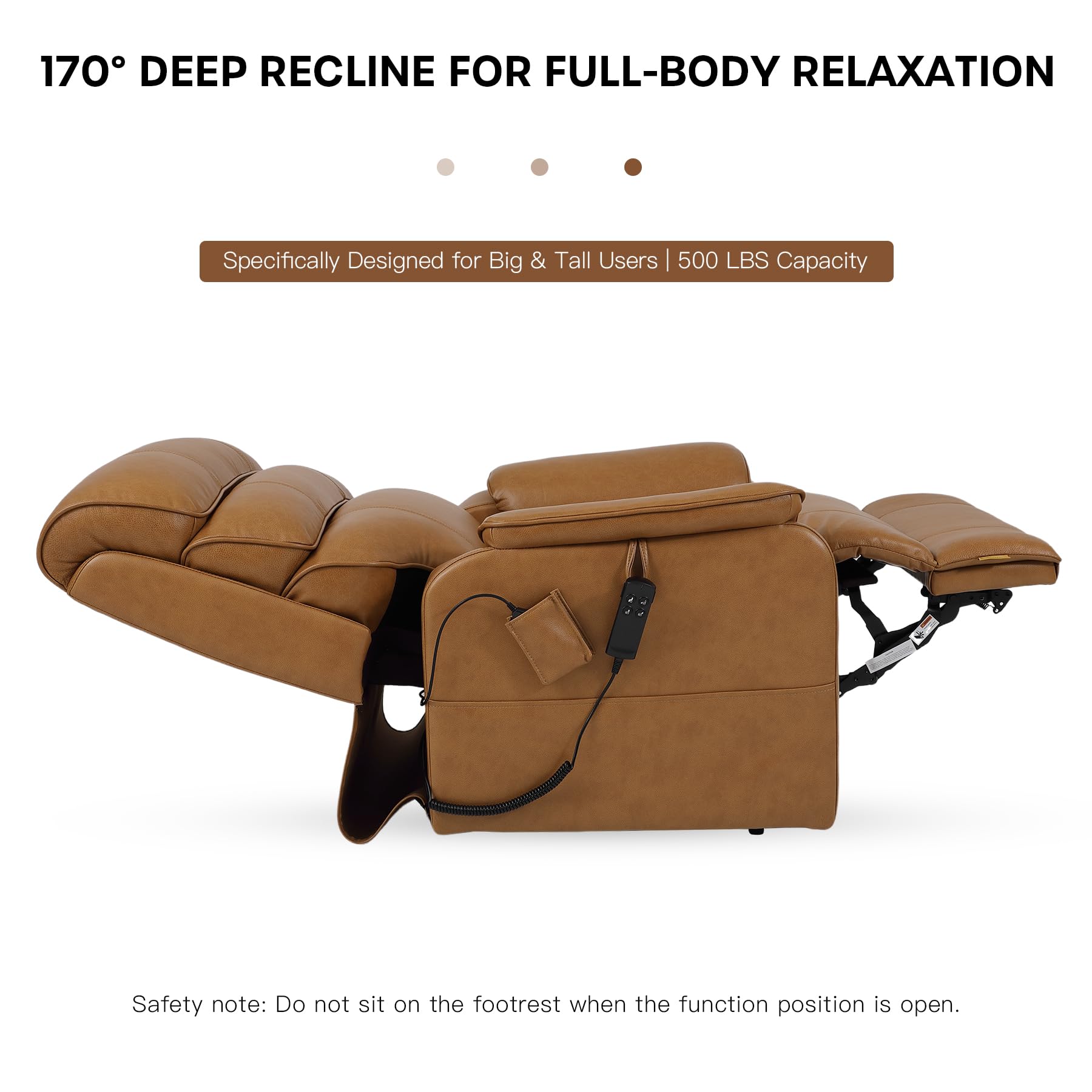 DYNOX Big Tall Man Large-Wide Power Dual Motor Lift Recliners Chairs for Elderly Lay Flat Lift Chair with Infinite Positions, Heat & Massage, Supports 400 LBS(9298L,Faux Leather,Brown)