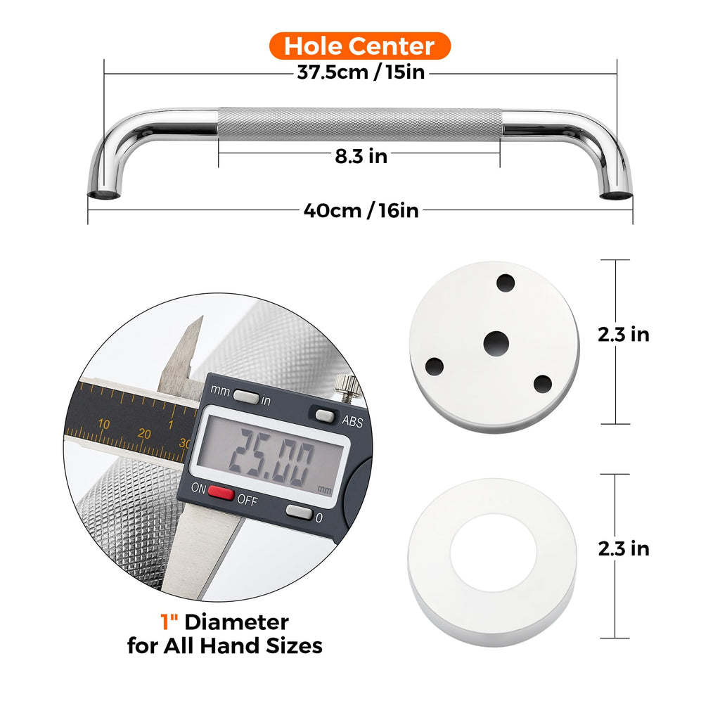 Grab Bars for Shower, 2 Pack 16-Inch Anti Slip Shower Handles for Elderly, Safety Shower Grab Bar, Stainless Steel Handicap Grab Bars for Bathroom (Polished Nickel 1" Diameter)