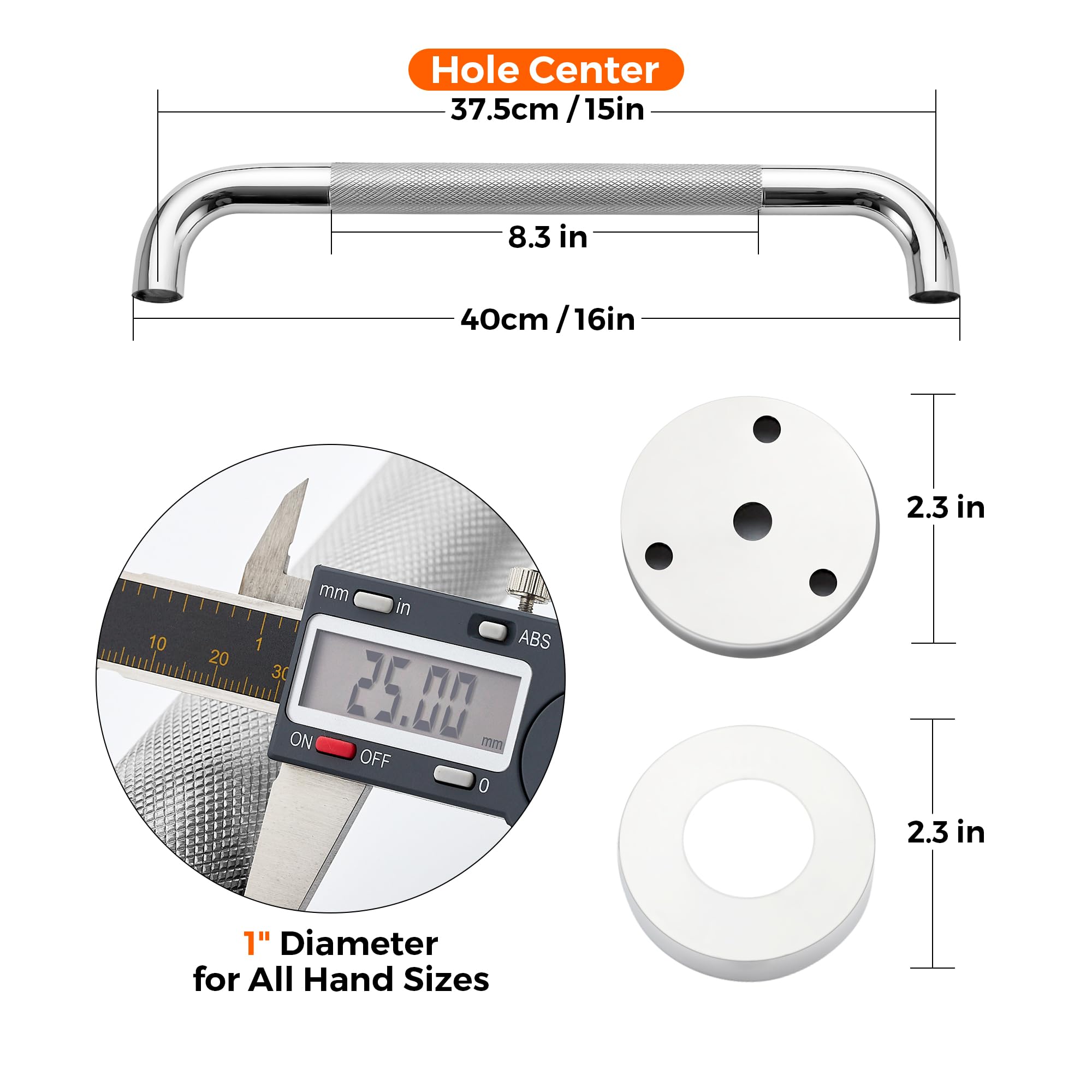 Grab Bars for Shower, 2 Pack 16-Inch Anti Slip Shower Handles for Elderly, Safety Shower Grab Bar, Stainless Steel Handicap Grab Bars for Bathroom (Polished Nickel 1" Diameter)
