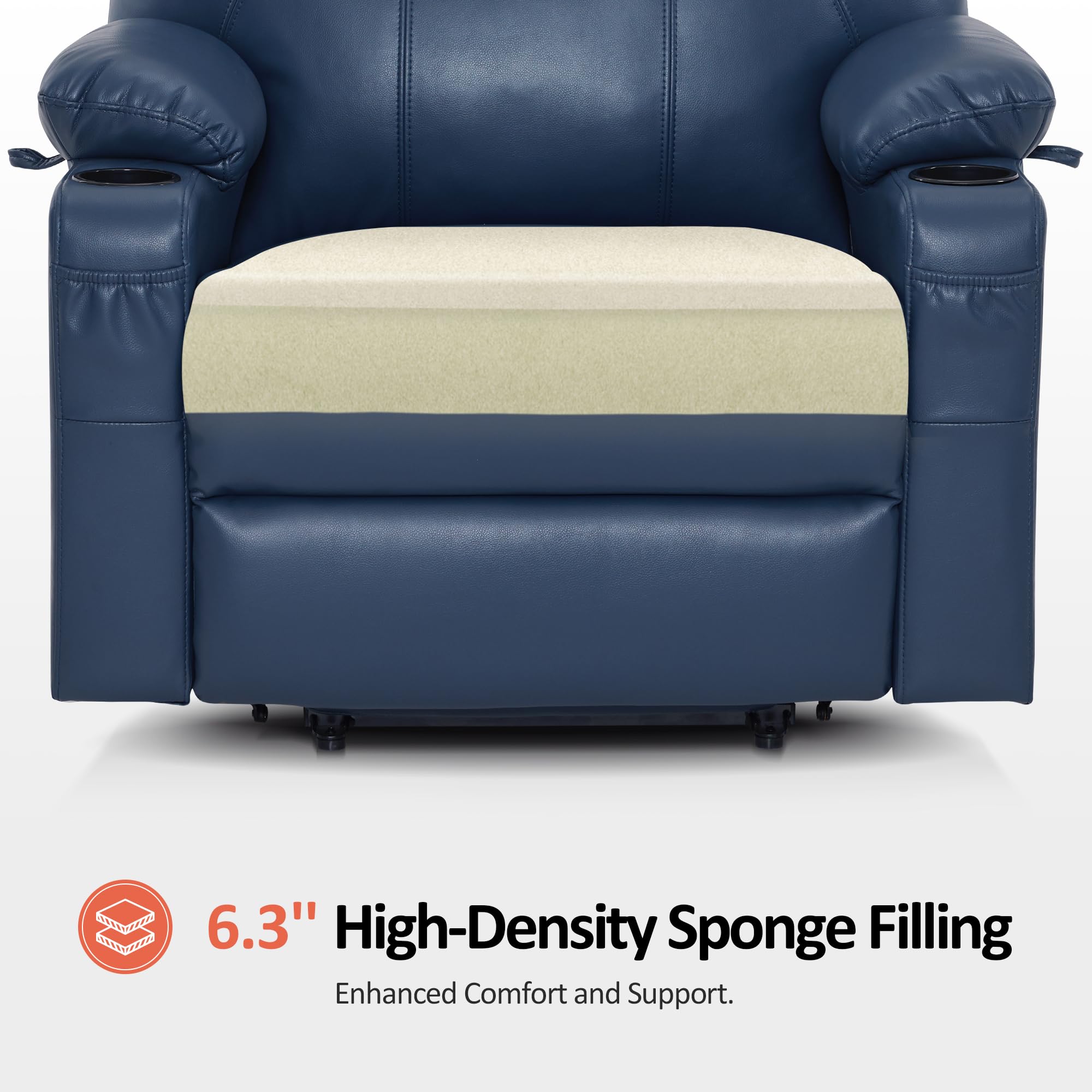 MCombo Electric Power Lift Recliner Chair Sofa with Massage and Heat for Elderly, 3 Positions, 2 Side Pockets, and Cup Holders, USB Ports, Faux Leather 7040 (Light Brown, Medium)