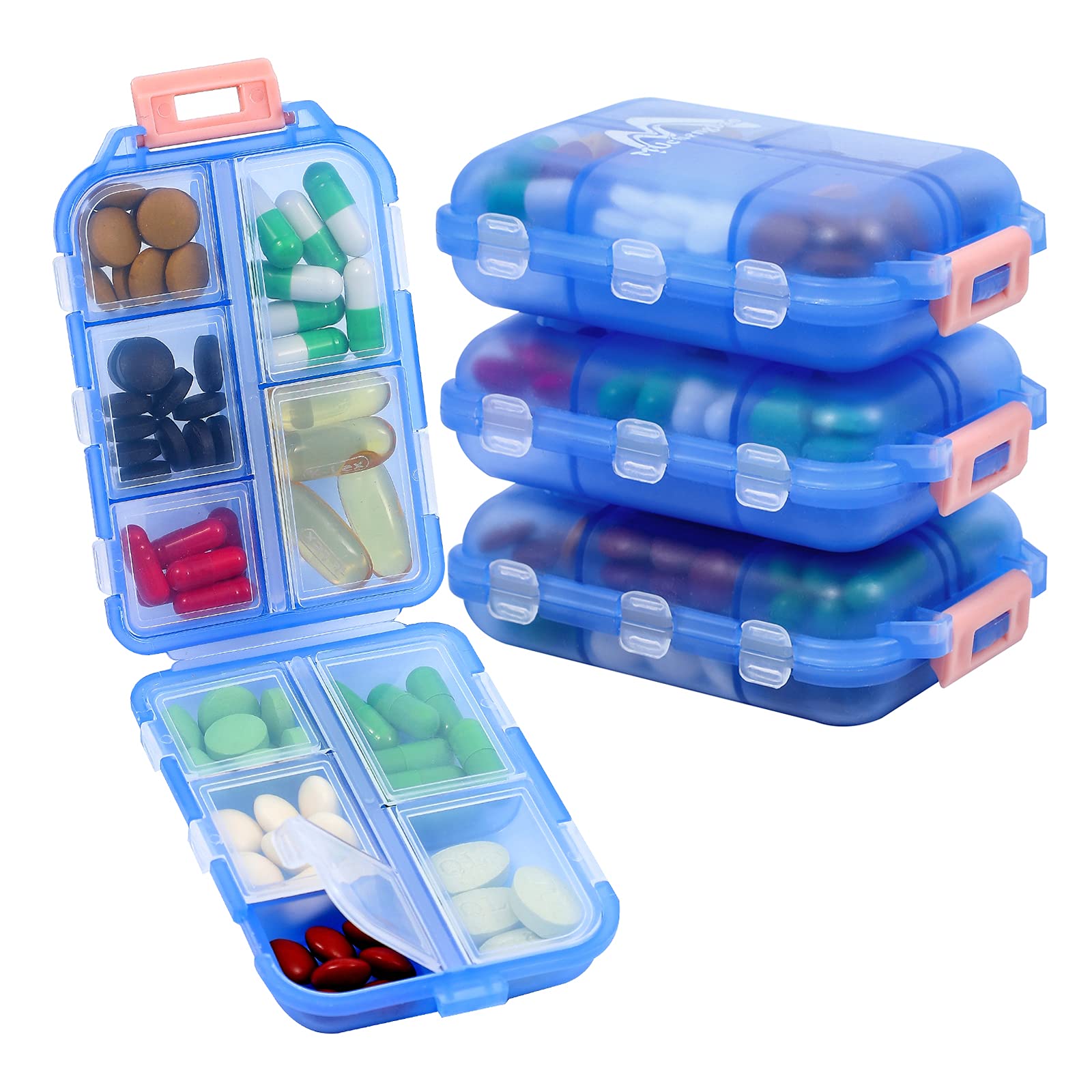 4PS Travel Pill Organizer with 164 Slice Labels，10 Compartments Travel Pill Box Portable Folding Small Pill Case Daily Pill Container Used for Carry Storage Medicine Organizer by M MUchengbao