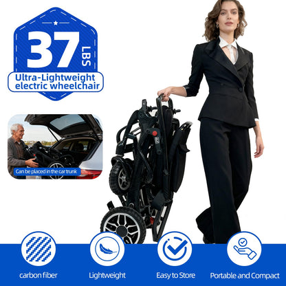 𝟐𝟔 𝐏𝐨𝐮𝐧𝐝𝐬 𝐂𝐚𝐫𝐛𝐨𝐧 𝐅𝐢𝐛𝐞𝐫 Electric Wheelchairs for Adults, 𝐔𝐥𝐭𝐫𝐚𝐥𝐢𝐠𝐡𝐭 𝐅𝐨𝐥𝐝𝐚𝐛𝐥𝐞 All Terrain Power Wheelchair, 300W Dual Motors Support 250 LBS