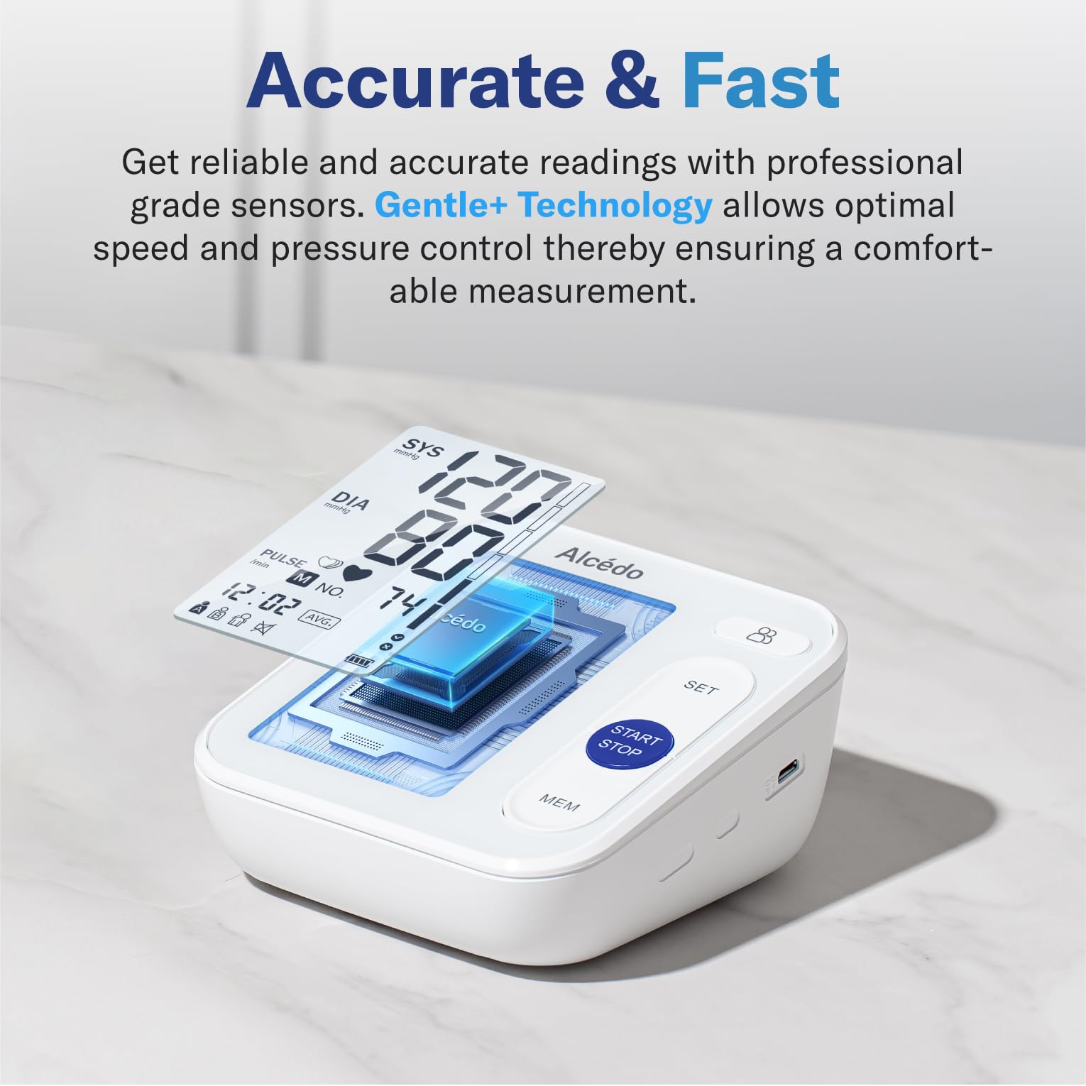 Alcedo Blood Pressure Monitor for Home Use, Automatic Digital BP Machine with Large Cuff for Upper Arm, LCD Screen, 2x120 Memory, Talking Function