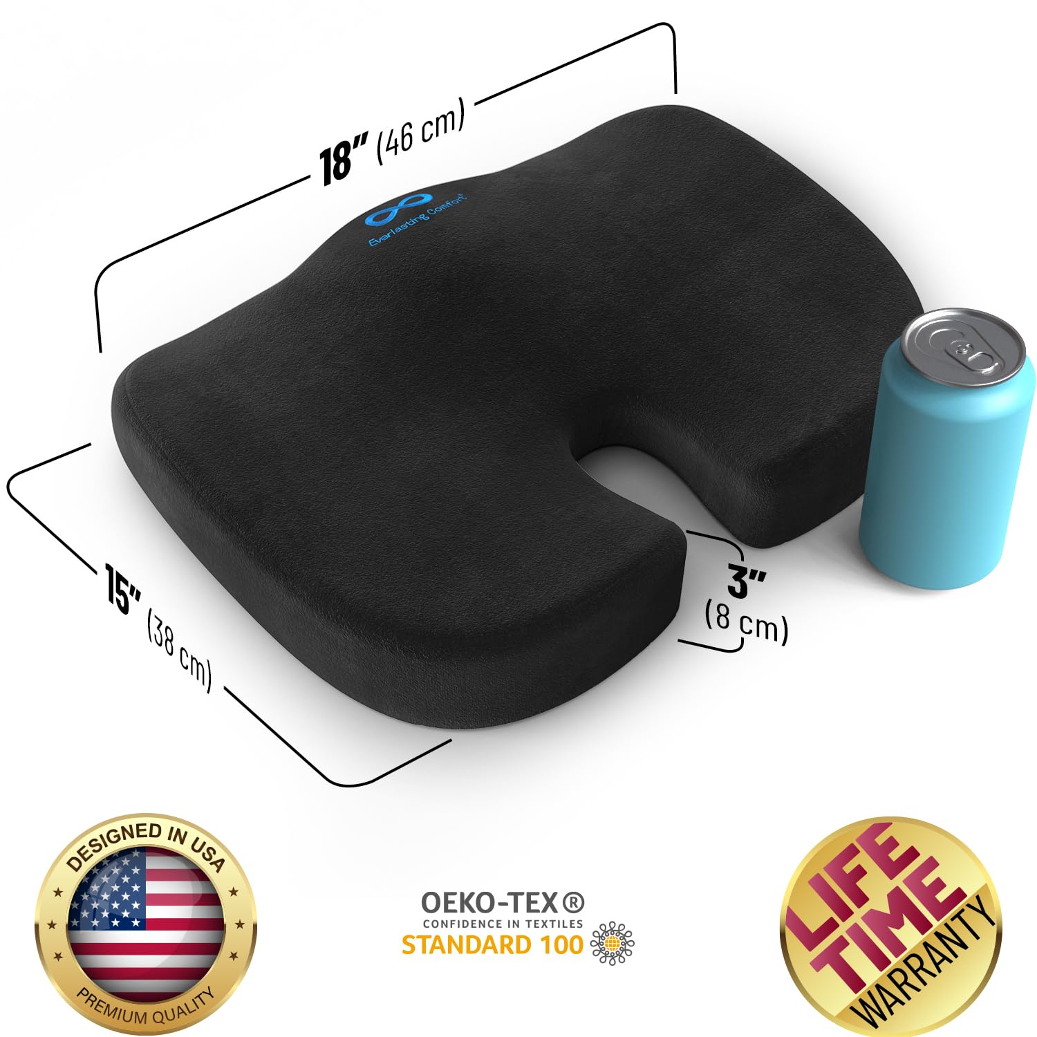 Everlasting Comfort Doctor Recommended Memory Foam Seat Cushion for Office Chairs & Car Seat - Ergonomic Office Desk Accessories for Tailbone Pain Relief, Sciatica & Back Support