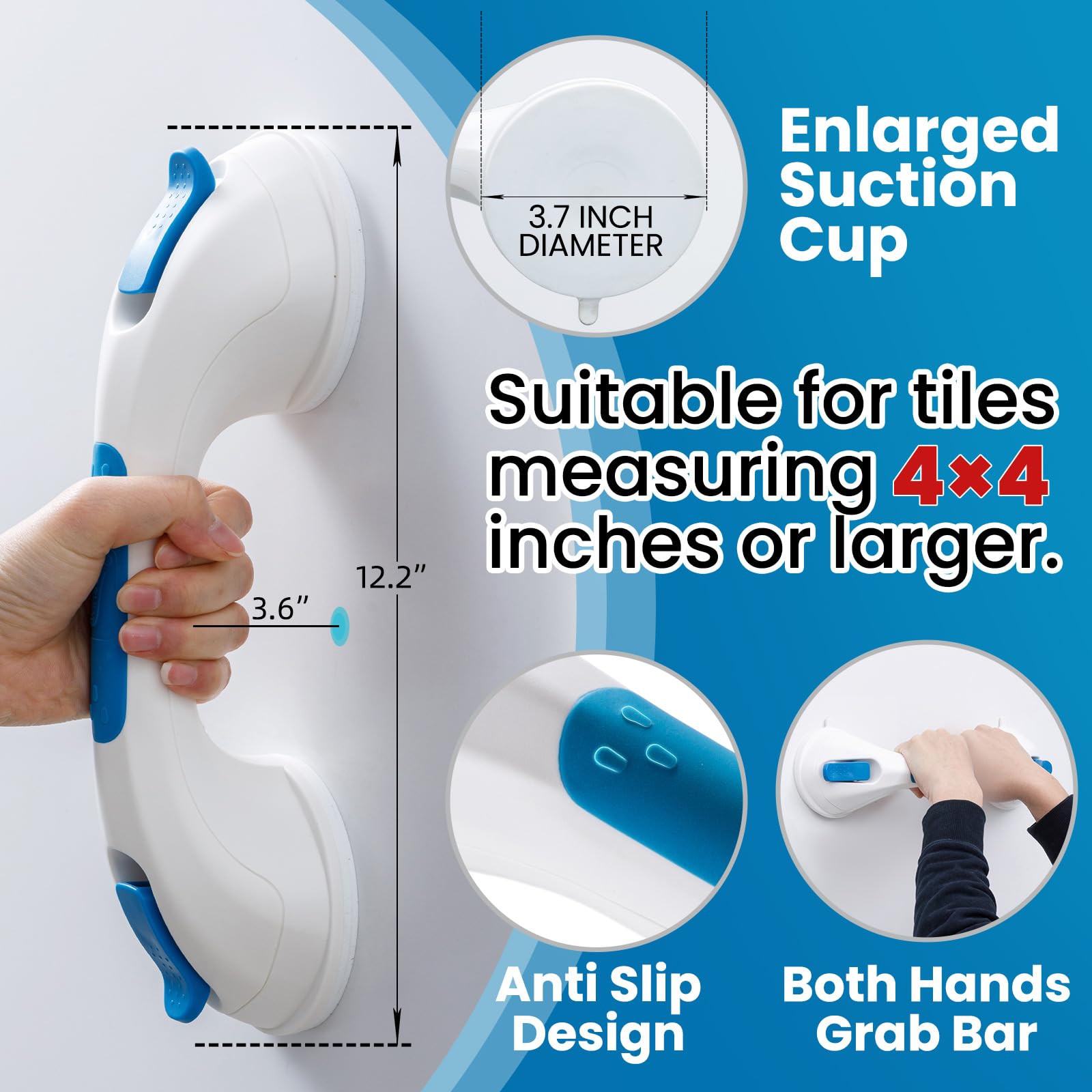 TAILI Grab Bars for Bathtubs and Showers 2 Pack Suction Grab Bar, Heavy Duty Shower Handle Removable Bath Handrails for Seniors and Elderly, Bathroom Safety Grip No Drilling Waterproof,Grey