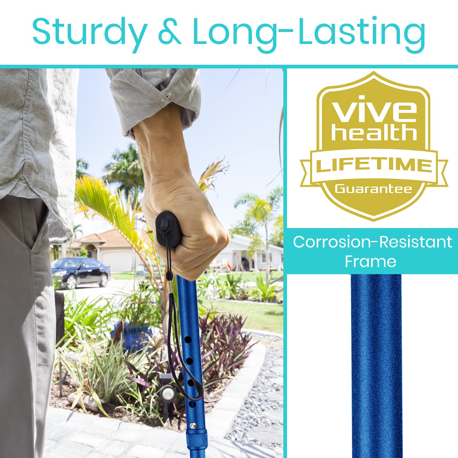 Vive Folding Cane - Foldable Walking Cane for Men, Women - Fold-up, Collapsible, Lightweight, Adjustable, Portable Hand Walking Stick - Balancing Mobility Aid - Comfortable Ergonomic Handle