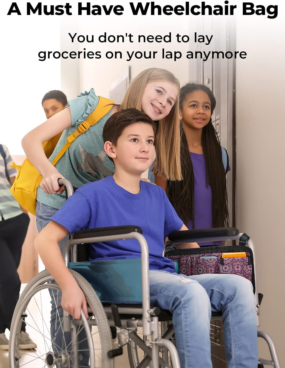2 Pack Wheelchair Side Bag with Cup Holder, Wheelchair Armrest Pouch Accessories for Walker, Rollator, Electric Scooter Wheelchairs, Ideal Gift for Mother's Day & Father's Day