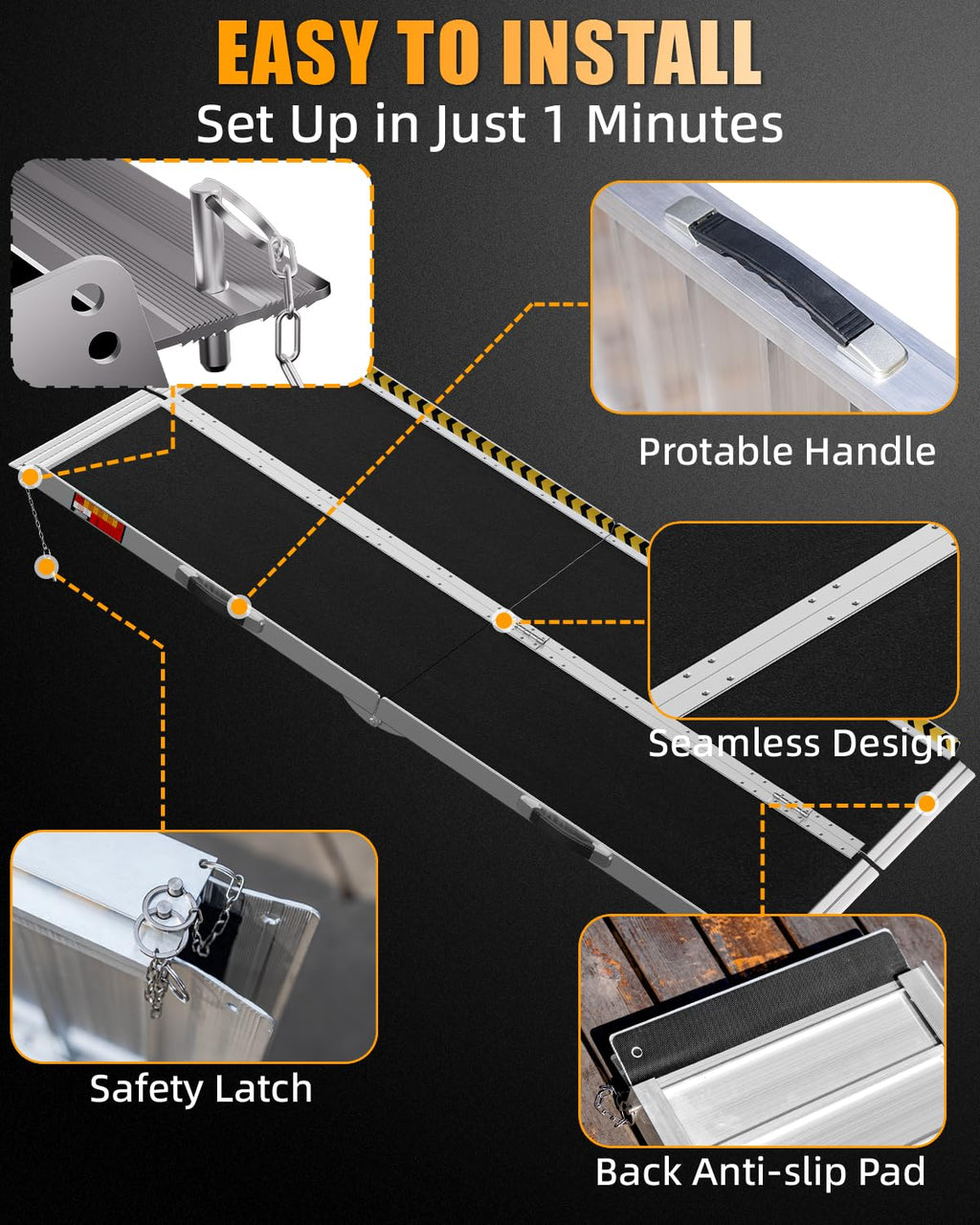 VNN Portable Wheelchair Ramp 4FT, Non-Slip Aluminum Folding Handicap Ramps, Door Threshold Wheelchair Ramps for Home, Threshold Ramp for Home Steps, Scooter Ramp, Doorways