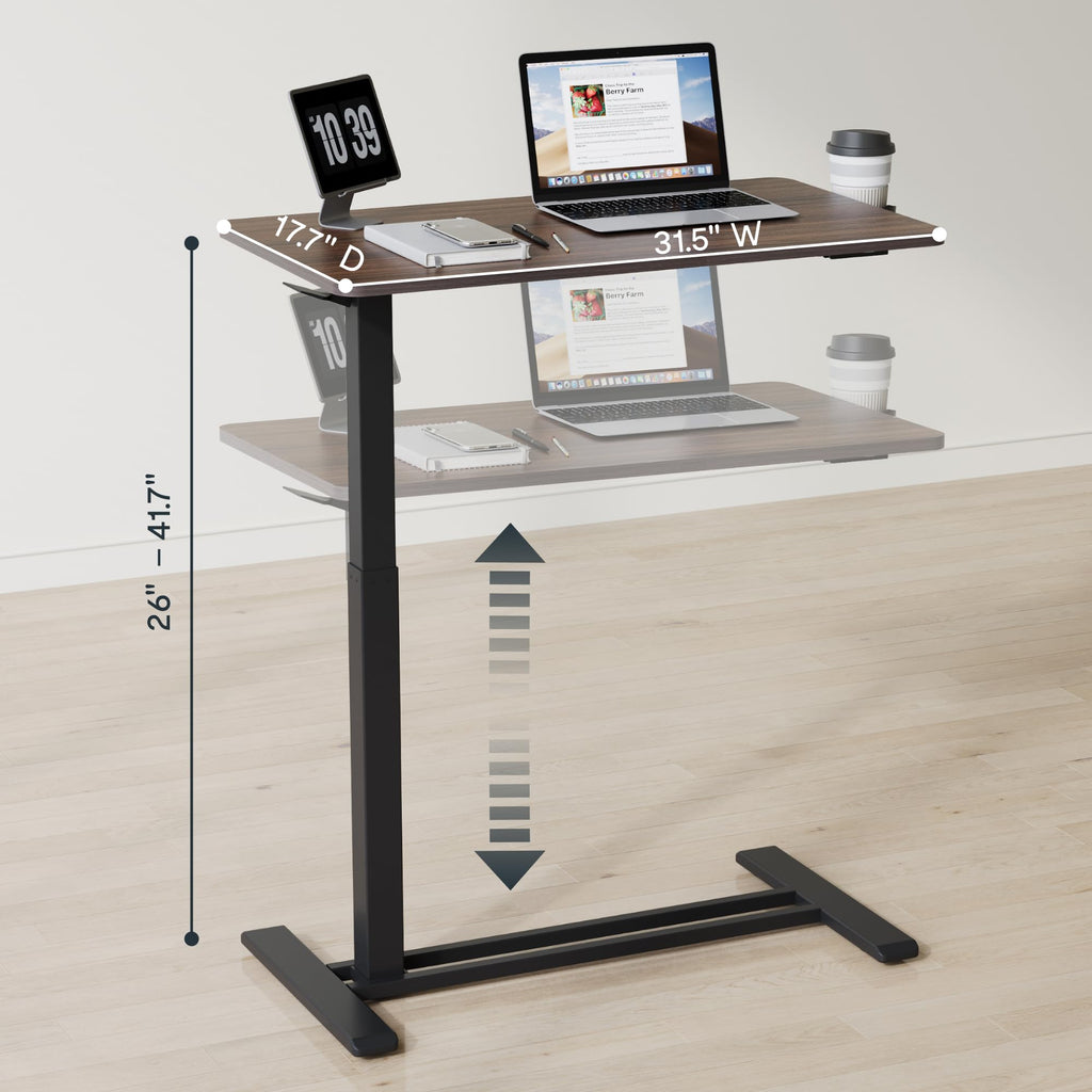 FLEXISPOT H7 Adjustable Overbed Bedside Table with Wheels Pneumatic Mobile Standing Desk Laptop Desk Rolling Computer Cart Movable Overbed Table Hospital Home Use(27.6" W x 15.7" D, White)