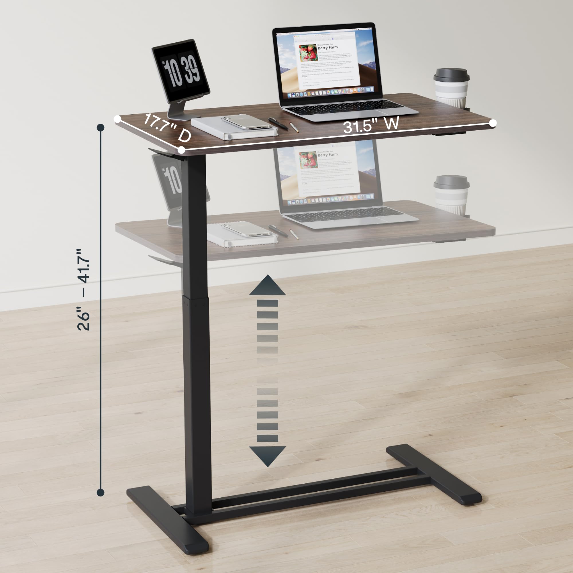 FLEXISPOT H7 Adjustable Overbed Bedside Table with Wheels Pneumatic Mobile Standing Desk Laptop Desk Rolling Computer Cart Movable Overbed Table Hospital Home Use(27.6" W x 15.7" D, White)