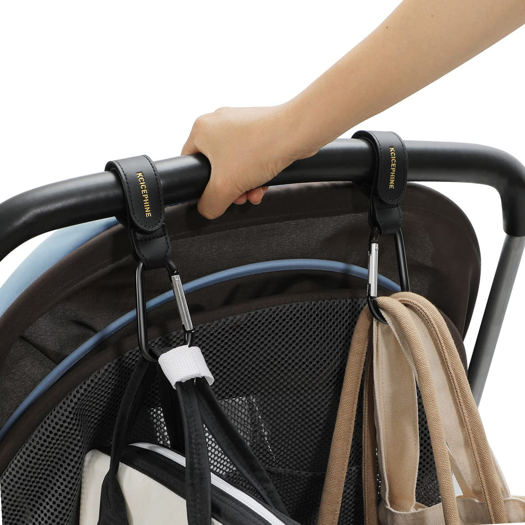 2 Pack Stroller Hooks, Stroller Straps for Diaper Bags,Adjustable Stroller Carabiner Clip,Baby Stroller Accessories for nuna,Uppababy,Bob,Hook for Bike,Scooter,Wheelchair,Walker Accessories（Black）