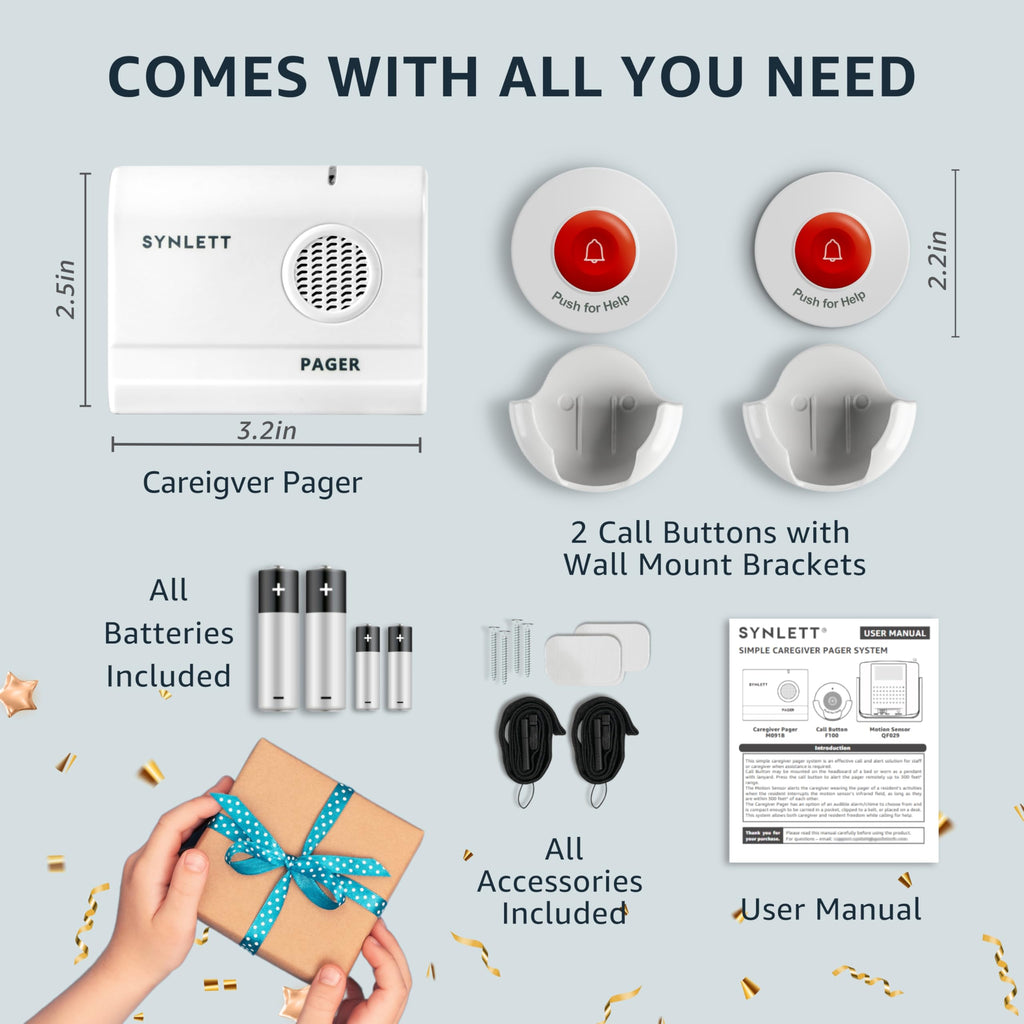 Caregiver Pager Wireless Call Buttons for Elderly Monitoring SOS Alert System Portable Alarm for Nurse Call Seniors Patients Emergency Home