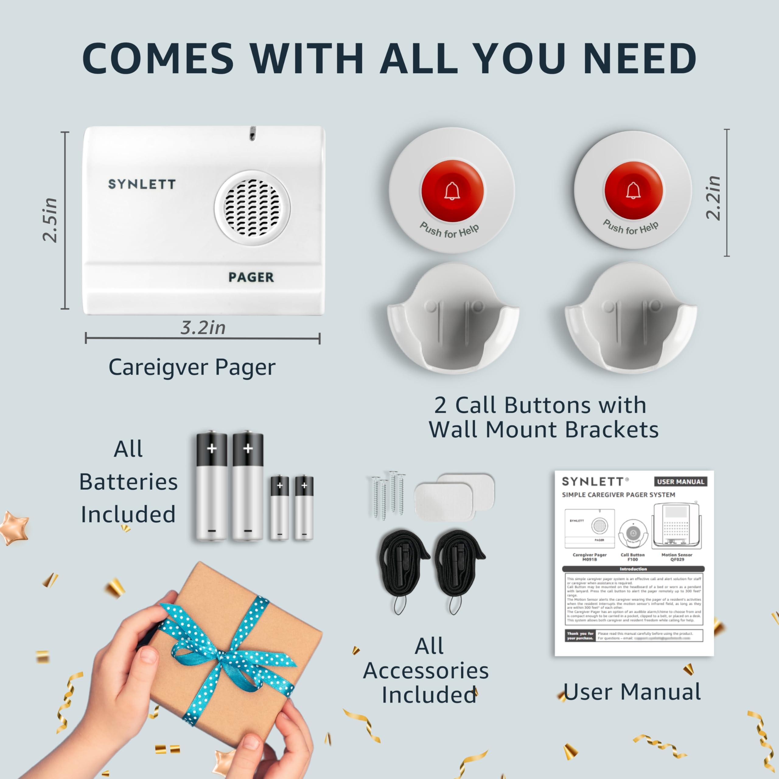 Caregiver Pager Wireless Call Buttons for Elderly Monitoring SOS Alert System Portable Alarm for Nurse Call Seniors Patients Emergency Home