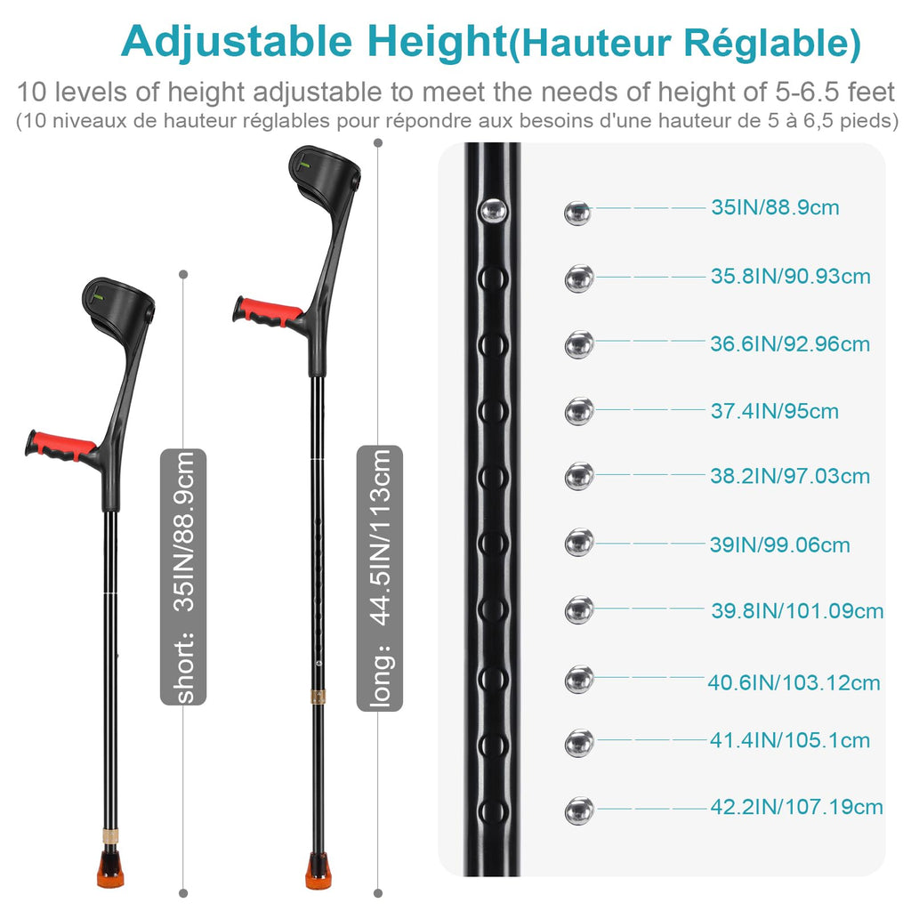 Forearm Crutch for Adults(x1 Unit), Forearm Crutch with Cuffs, Anti-Drop, Crutch for Walking, Forearm Crutch Lightweight Adjustable, Aluminum Forearm Crutch, Black Crutch (Single Black)
