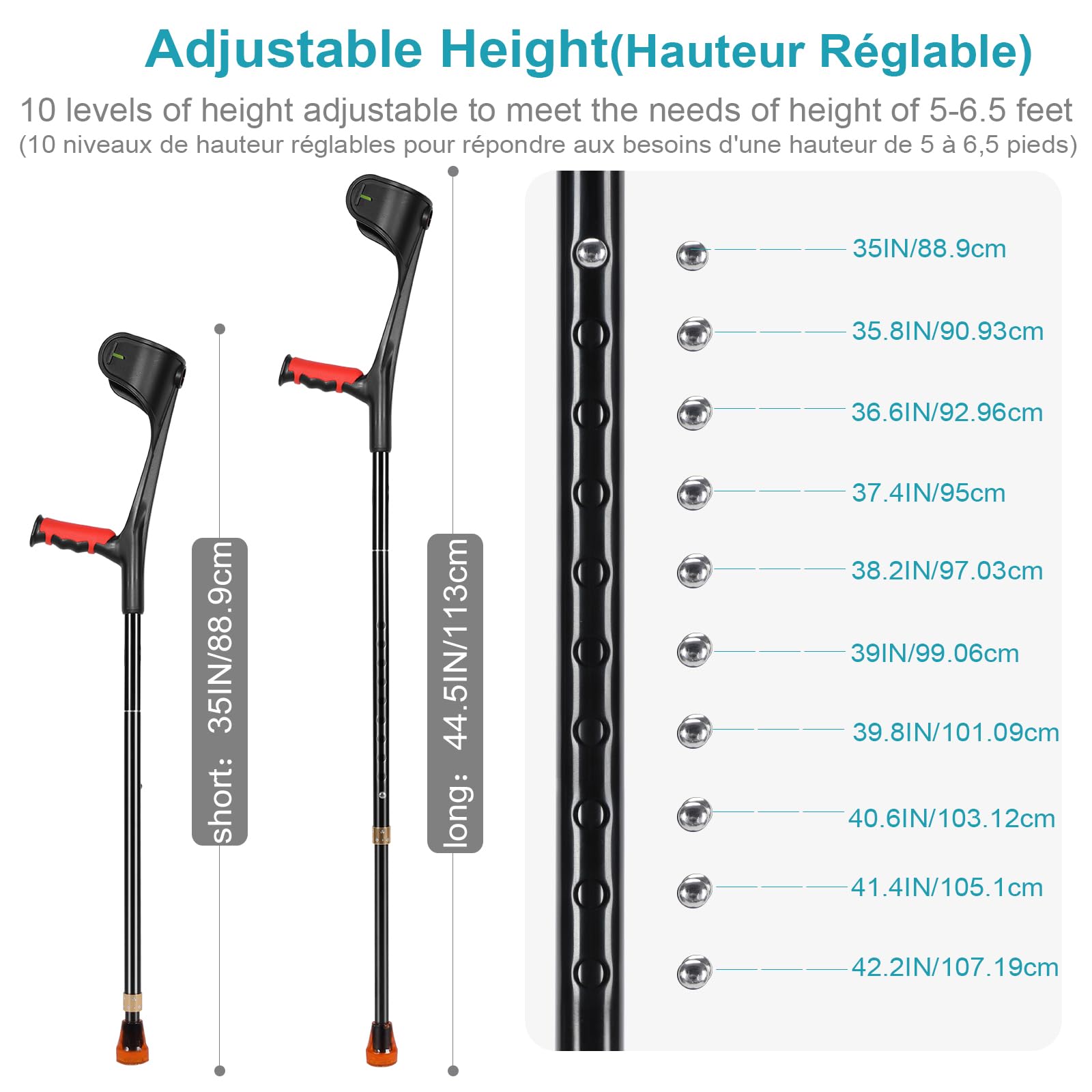 Forearm Crutch for Adults(x1 Unit), Forearm Crutch with Cuffs, Anti-Drop, Crutch for Walking, Forearm Crutch Lightweight Adjustable, Aluminum Forearm Crutch, Black Crutch (Single Black)