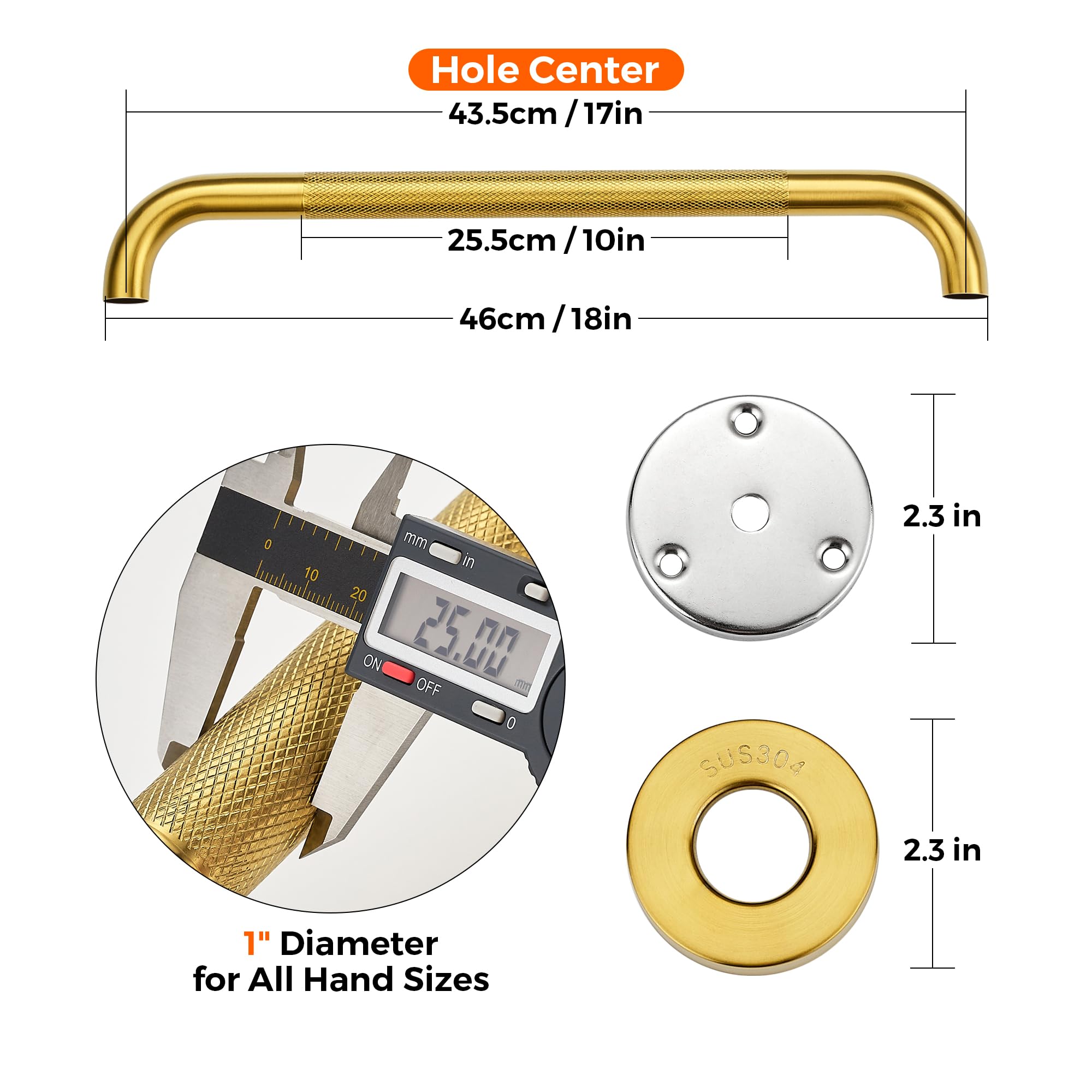 Grab Bars for Shower, 2 Pack 16-Inch Anti Slip Shower Handles for Elderly, Safety Shower Grab Bar, Stainless Steel Handicap Grab Bars for Bathroom (Polished Nickel 1" Diameter)