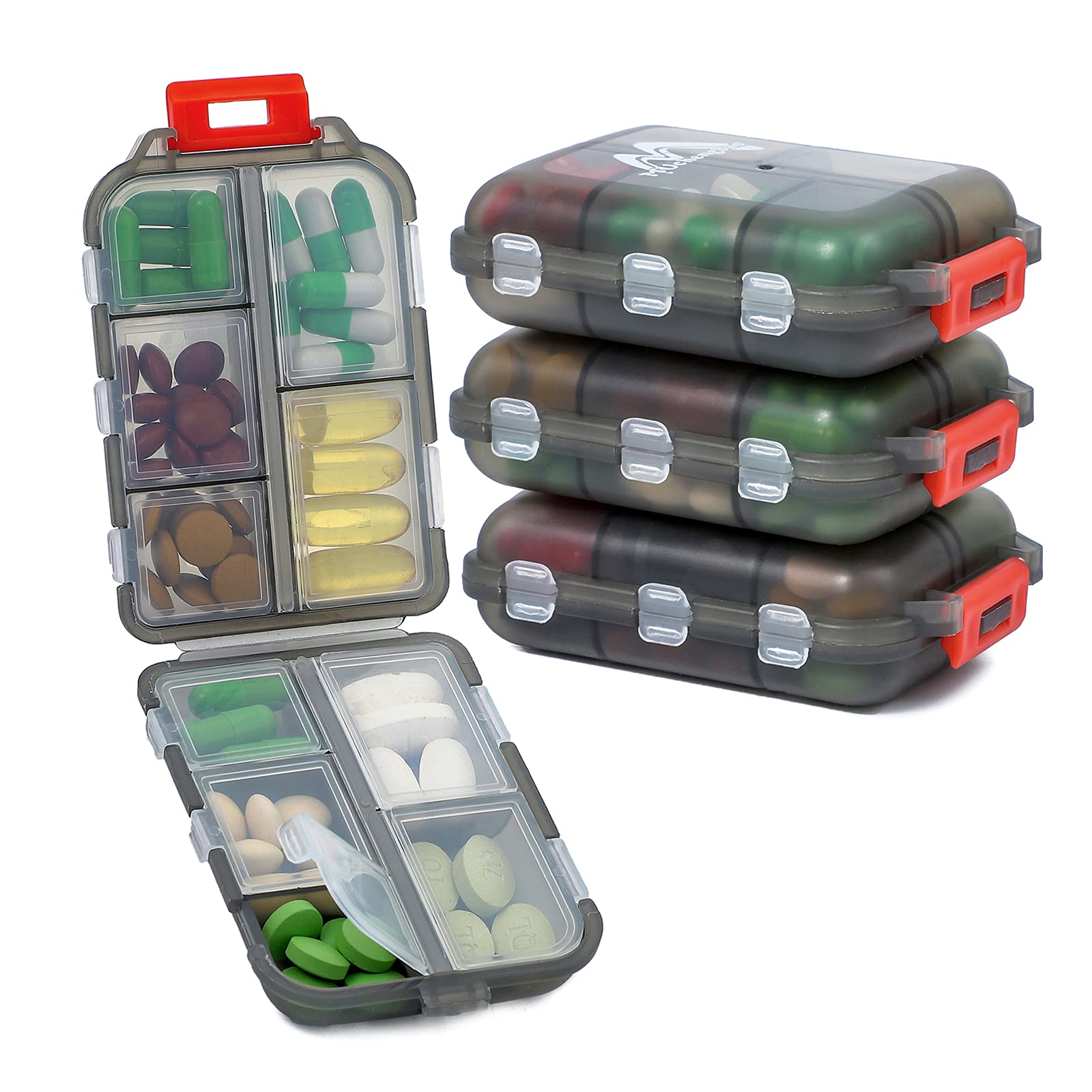 4PS Travel Pill Organizer with 164 Slice Labels，10 Compartments Travel Pill Box Portable Folding Small Pill Case Daily Pill Container Used for Carry Storage Medicine Organizer by M MUchengbao