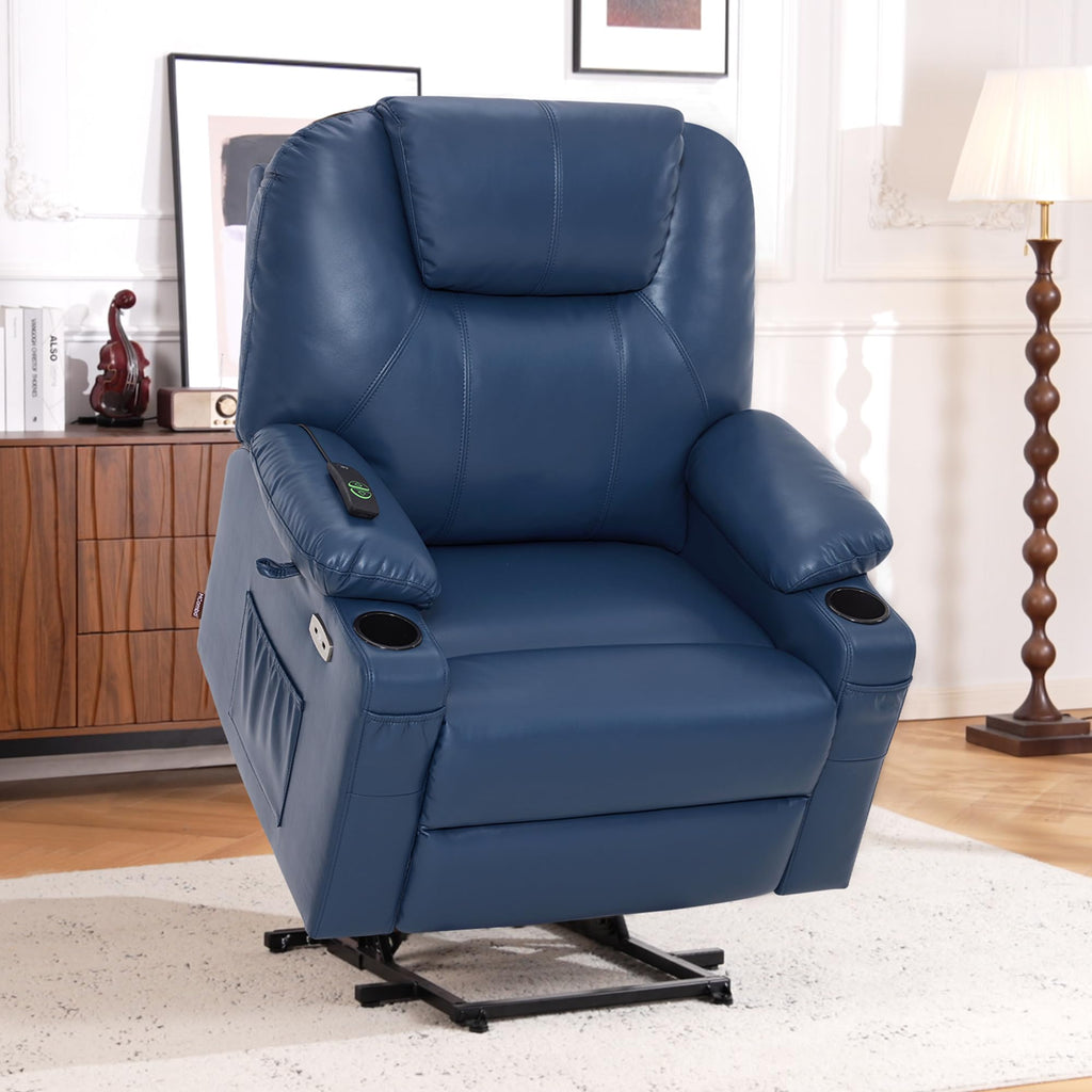 MCombo Electric Power Lift Recliner Chair Sofa with Massage and Heat for Elderly, 3 Positions, 2 Side Pockets, and Cup Holders, USB Ports, Faux Leather 7040 (Light Brown, Medium)