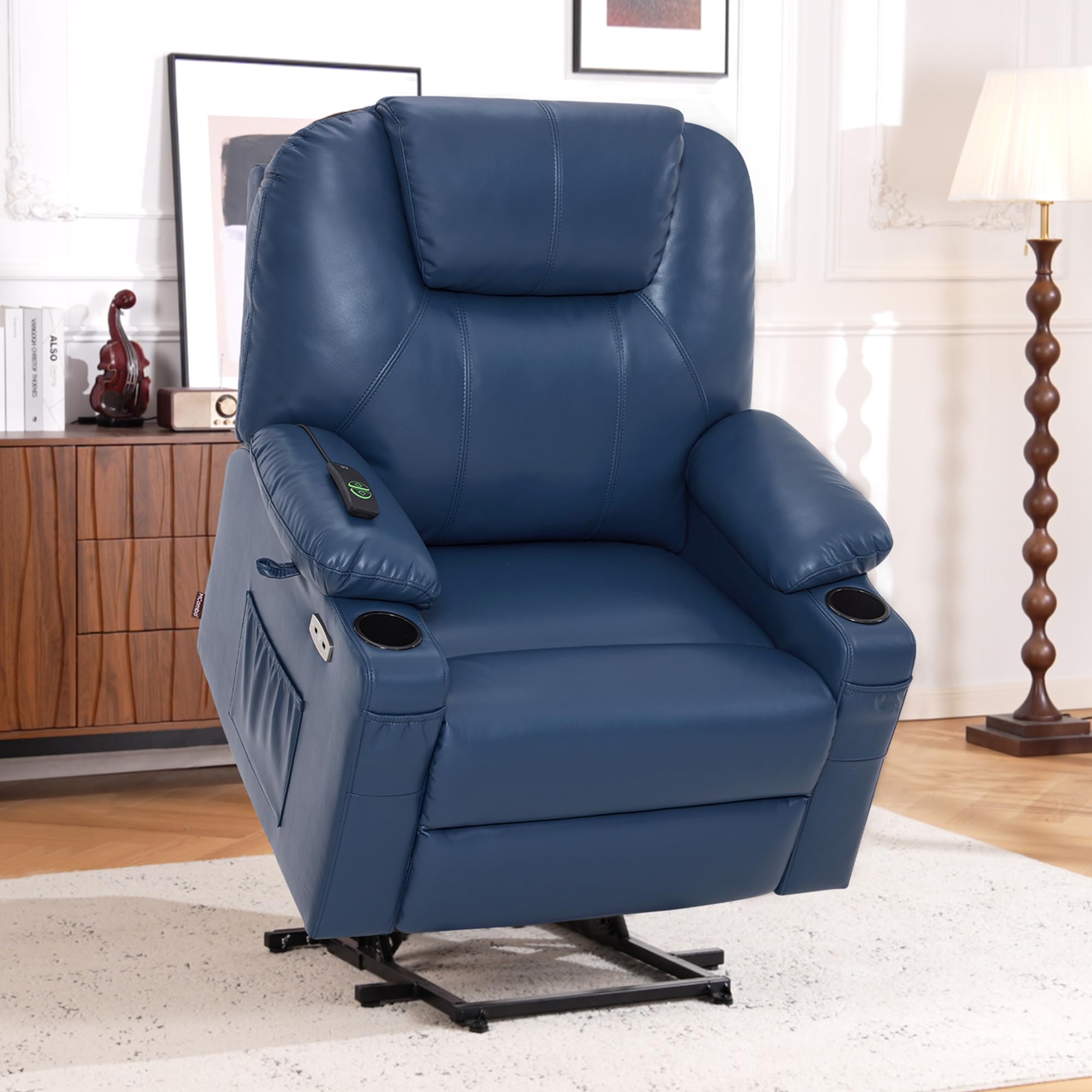 MCombo Electric Power Lift Recliner Chair Sofa with Massage and Heat for Elderly, 3 Positions, 2 Side Pockets, and Cup Holders, USB Ports, Faux Leather 7040 (Light Brown, Medium)