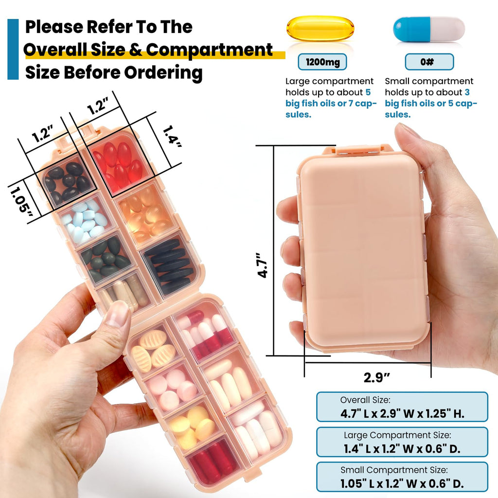 3 Pack 14 Grids Travel Pill Organizer Box with 415-Pcs Medicine Name Labels - Pocket Daily Pharmacy Case Container Kit - Travel Medication Holder Dispenser for Fish Oil Vitamin Supplement Storage