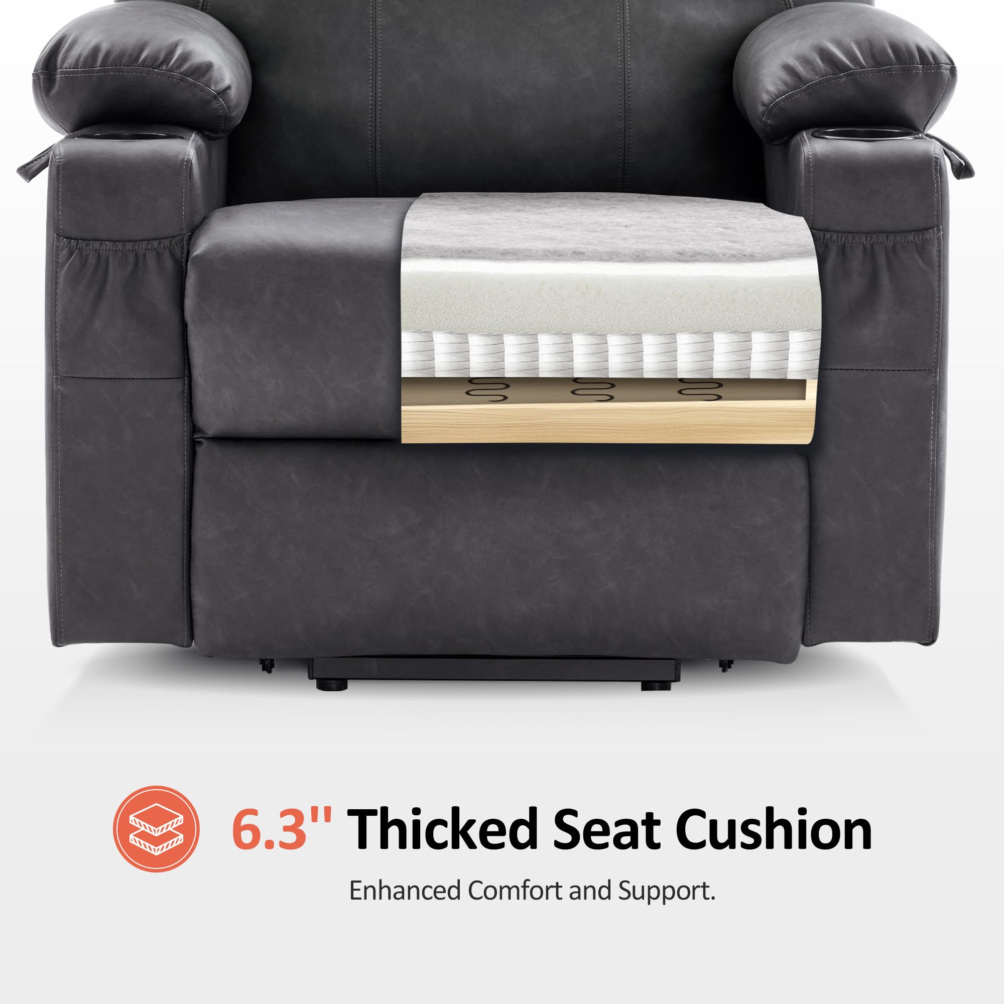 MCombo Electric Power Lift Recliner Chair Sofa with Massage and Heat for Elderly, 3 Positions, 2 Side Pockets, and Cup Holders, USB Ports, Faux Leather 7040 (Light Brown, Medium)