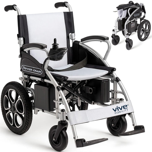 Vive Folding Electric Wheelchair - Foldable Wheel Chair, Narrow Power Scooter, Heavy Duty, TSA Approved - Compact Size for Seniors Adults - Battery Portable, Folds, Shock-Absorbing (16 x 30 x 28.5)