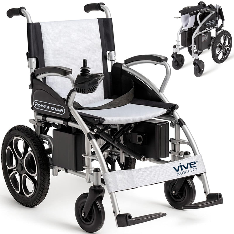 Vive Folding Electric Wheelchair - Foldable Wheel Chair, Narrow Power Scooter, Heavy Duty, TSA Approved - Compact Size for Seniors Adults - Battery Portable, Folds, Shock-Absorbing (16 x 30 x 28.5)