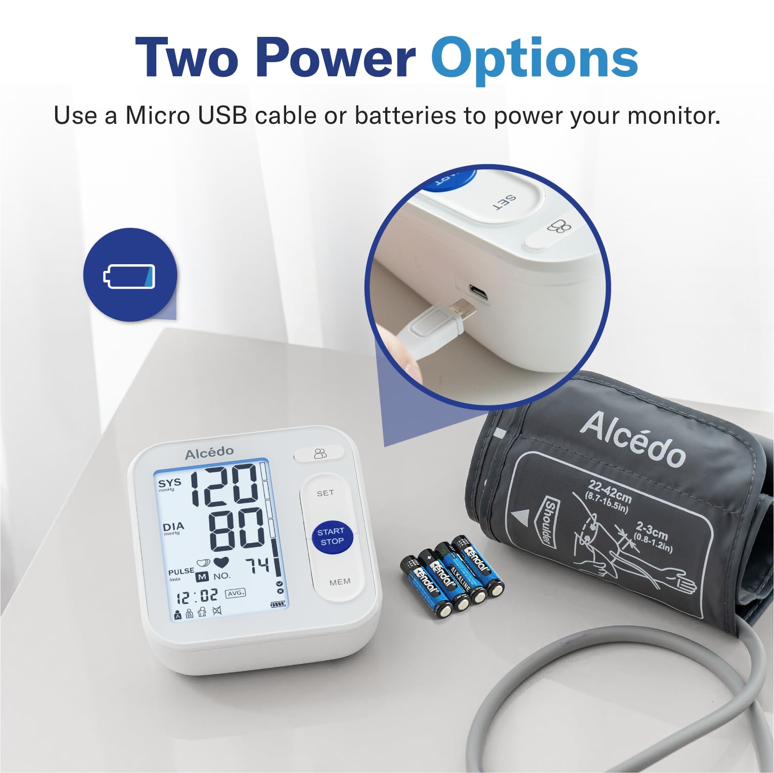 Alcedo Blood Pressure Monitor for Home Use, Automatic Digital BP Machine with Large Cuff for Upper Arm, LCD Screen, 2x120 Memory, Talking Function