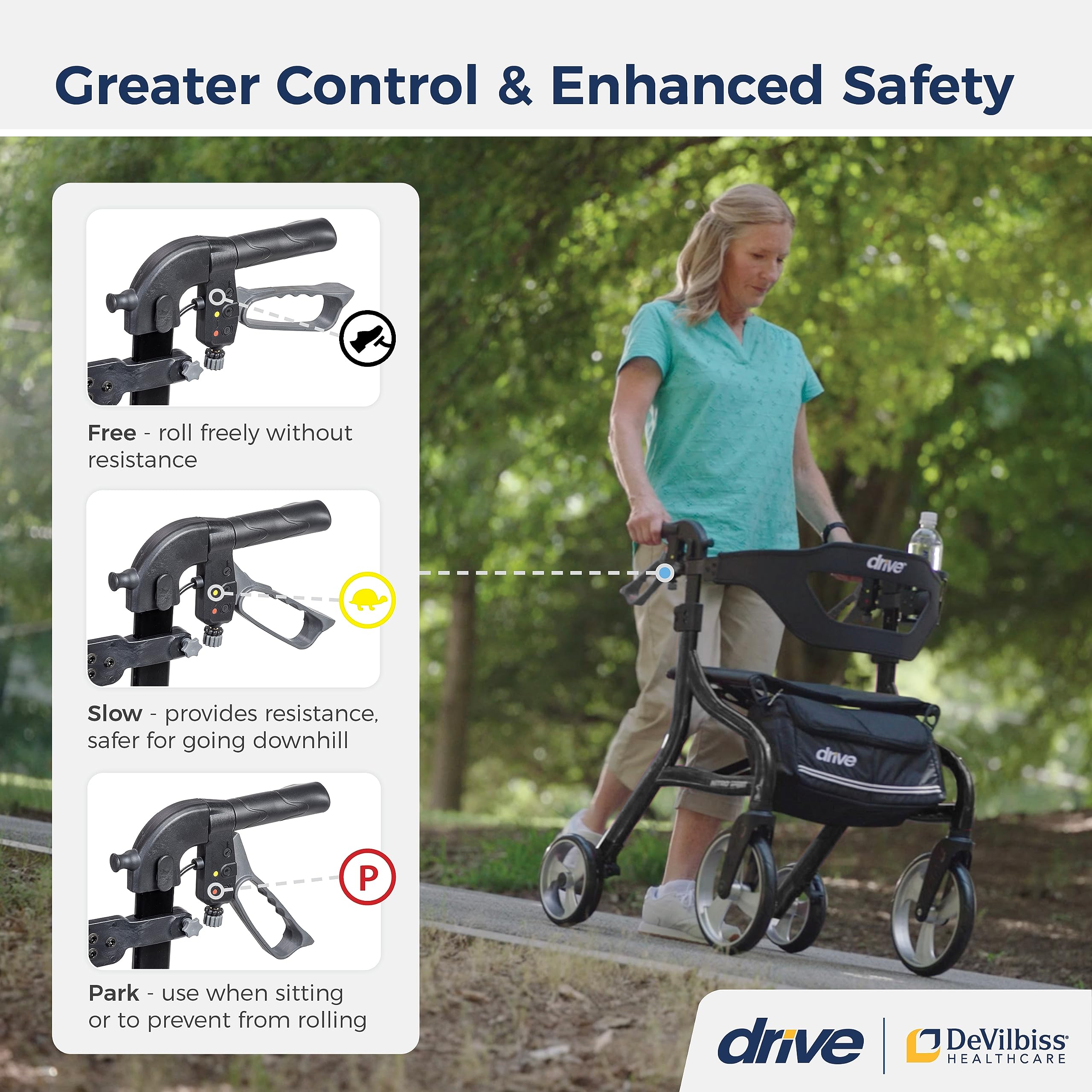 Drive Medical Nitro Sprint Foldable Rollator Walker with Seat, Standard Height Lightweight Large Wheels, Folding Rolling Walker, Red 1 Count 19 pounds