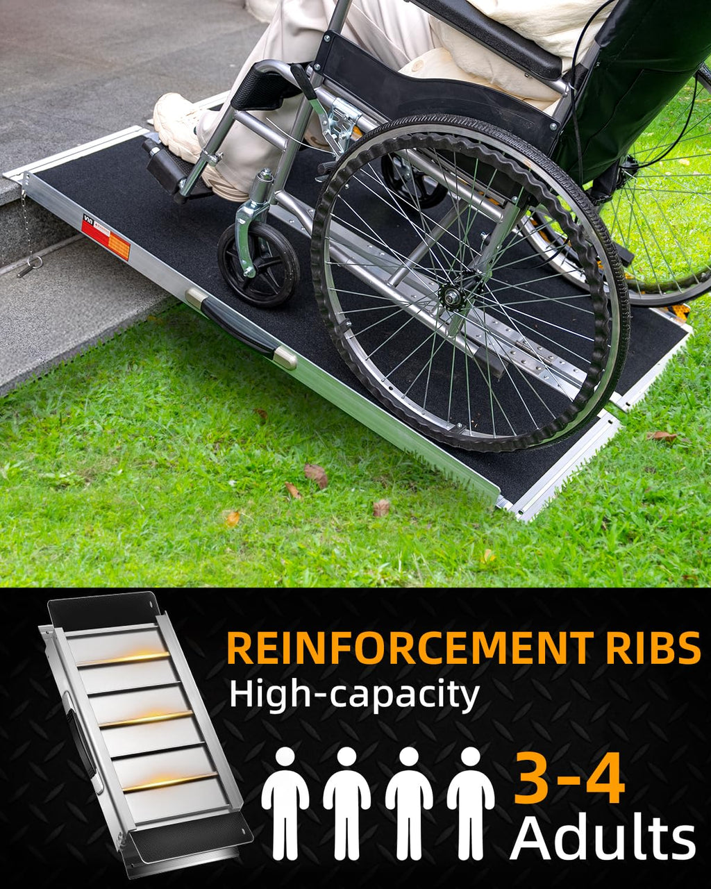 VNN Portable Wheelchair Ramp 4FT, Non-Slip Aluminum Folding Handicap Ramps, Door Threshold Wheelchair Ramps for Home, Threshold Ramp for Home Steps, Scooter Ramp, Doorways