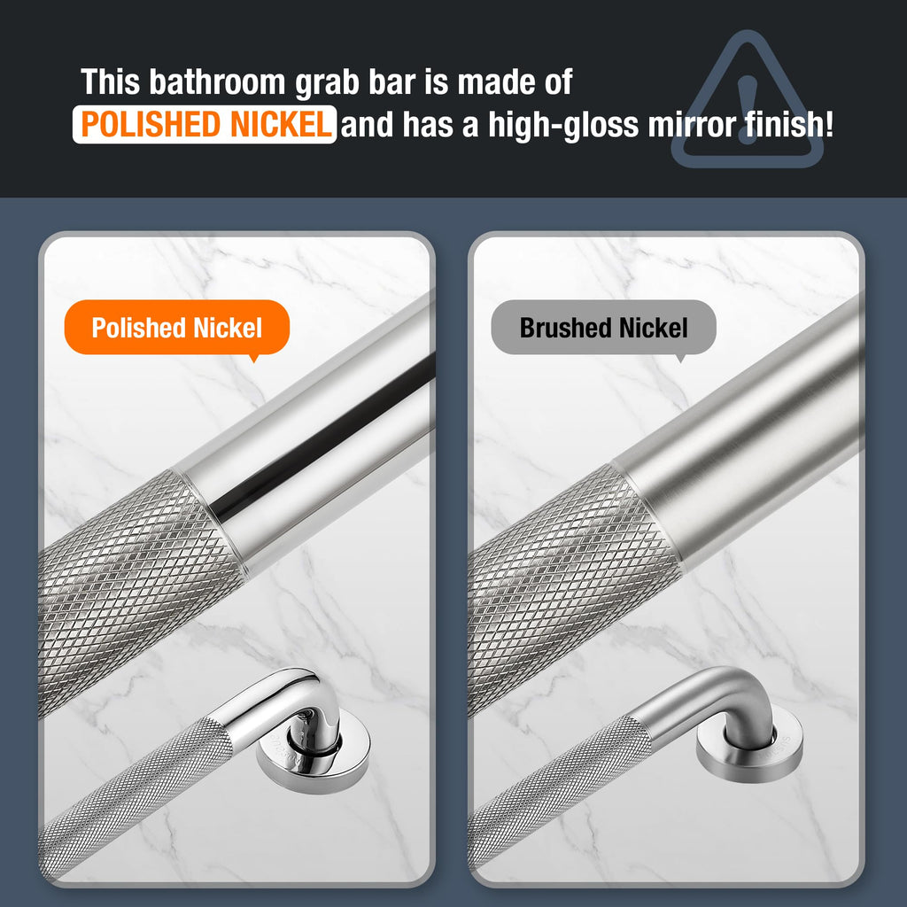 Grab Bars for Shower, 2 Pack 16-Inch Anti Slip Shower Handles for Elderly, Safety Shower Grab Bar, Stainless Steel Handicap Grab Bars for Bathroom (Polished Nickel 1" Diameter)