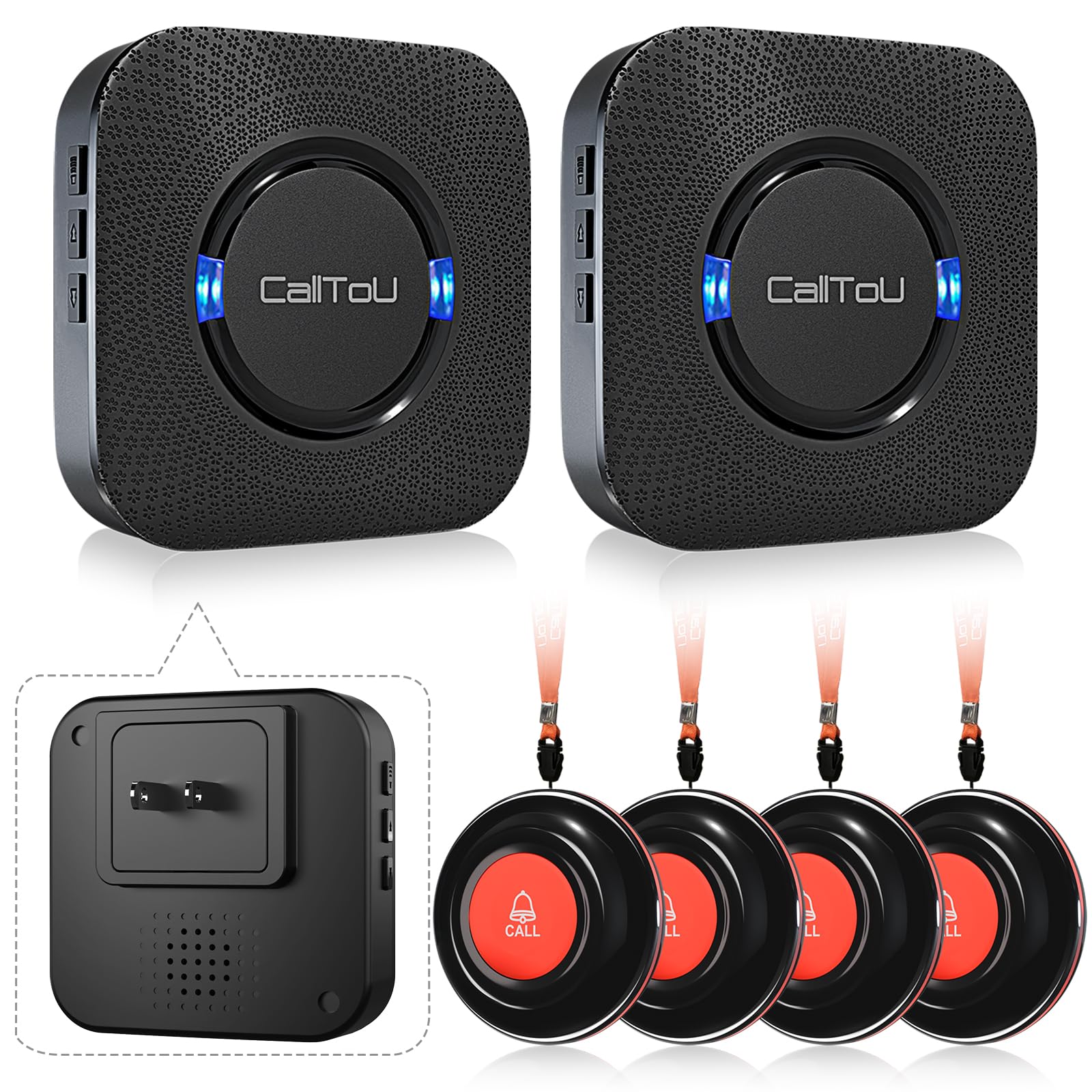 CallToU Caregiver Pager Wireless Call Bell Alert Button for Seniors/Elderly/Patients 1 Plugin Receiver 1 Waterproof Transmitter