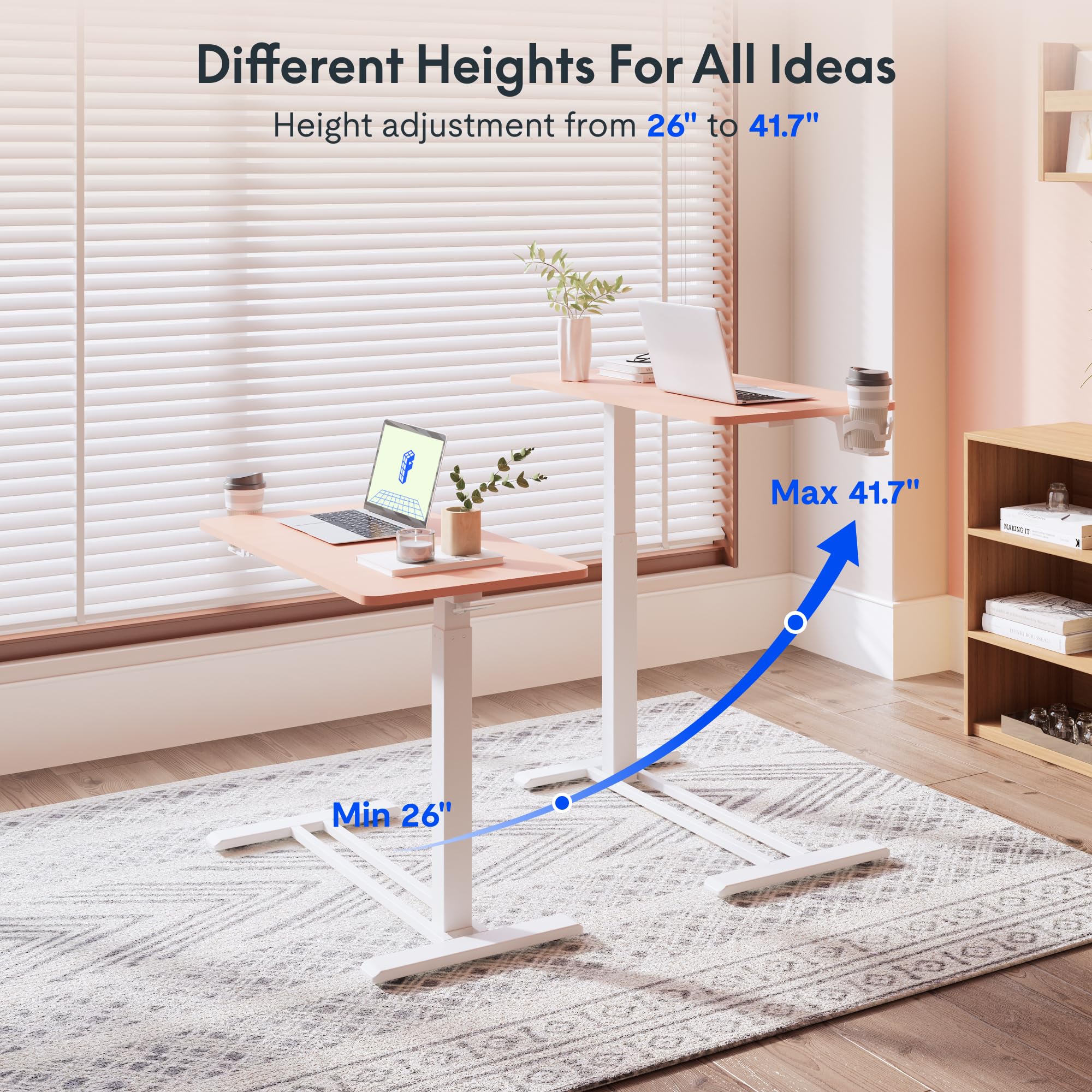 FLEXISPOT H7 Adjustable Overbed Bedside Table with Wheels Pneumatic Mobile Standing Desk Laptop Desk Rolling Computer Cart Movable Overbed Table Hospital Home Use(27.6" W x 15.7" D, White)