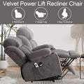 Velvet Power Lift Recliner Chair for Elderly with Massage and Heat, 350lbs Weight Capacity, Extra Wide Electric Recliner with Cup Holders, USB Ports & Side Pockets
