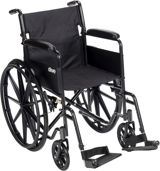 Drive Medical SSP118FA-SF Silver Sport 1 Folding Transport Wheelchair with Full Arms and Removable Swing-Away Footrest, Black