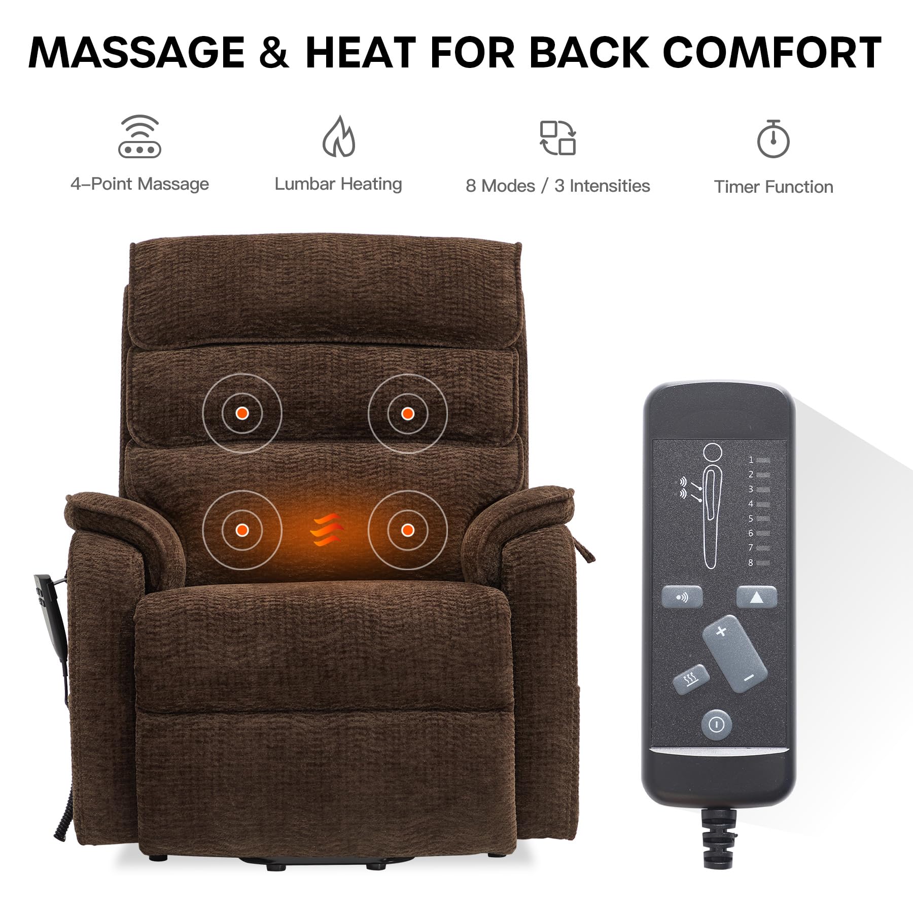 DYNOX Big Tall Man Large-Wide Power Dual Motor Lift Recliners Chairs for Elderly Lay Flat Lift Chair with Infinite Positions, Heat & Massage, Supports 400 LBS(9298L,Faux Leather,Brown)